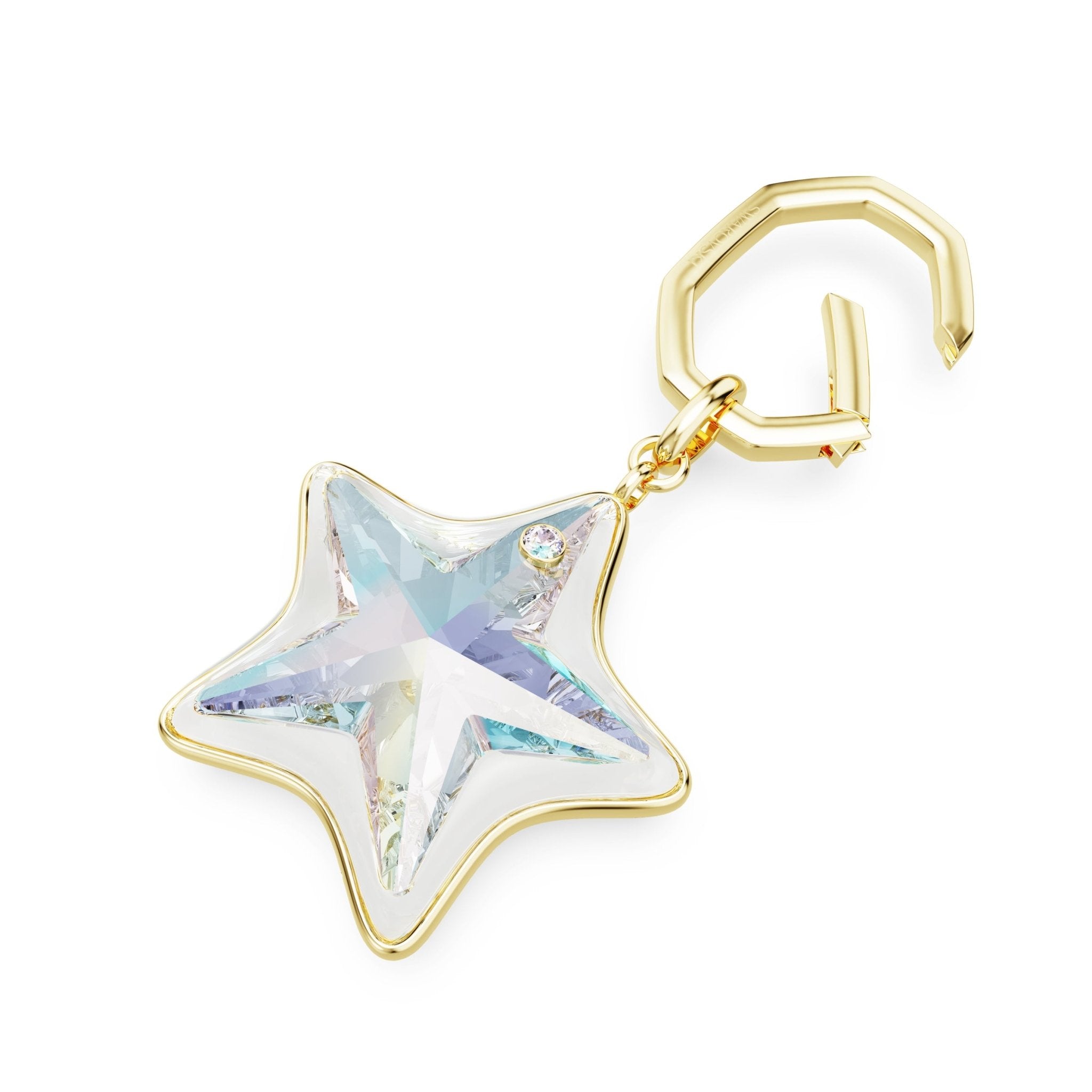 Bag charm, Mixed cuts, Star, White, Gold-tone plated -Swarovski
