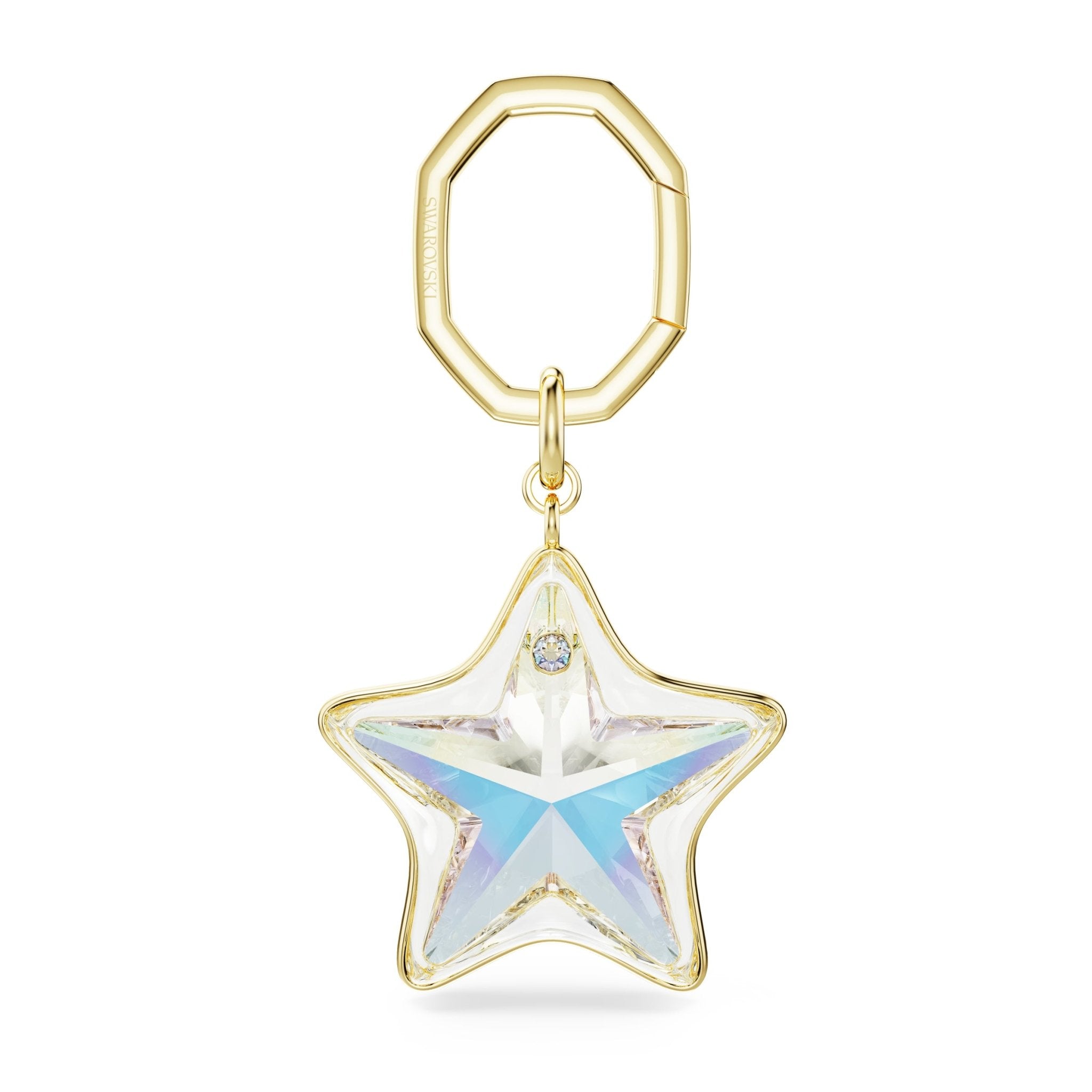 Bag charm, Mixed cuts, Star, White, Gold-tone plated -Swarovski