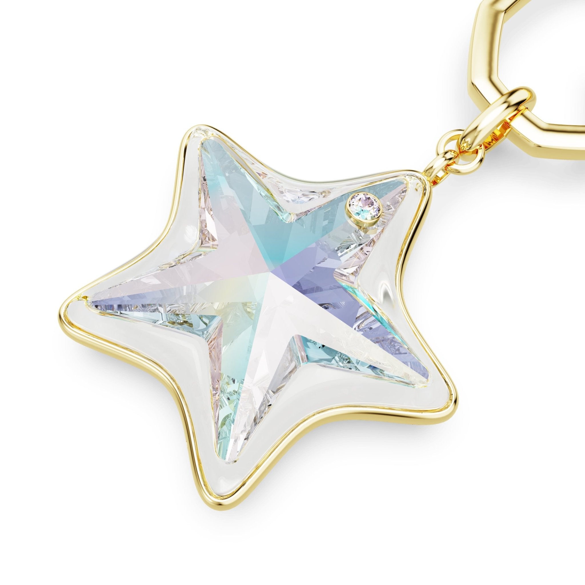 Bag charm, Mixed cuts, Star, White, Gold-tone plated -Swarovski