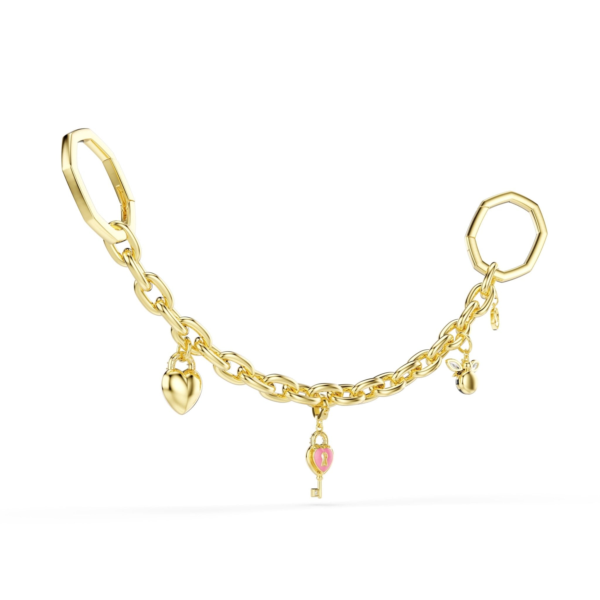 Bag charm, Mixed cuts, White, Gold-tone plated -Swarovski