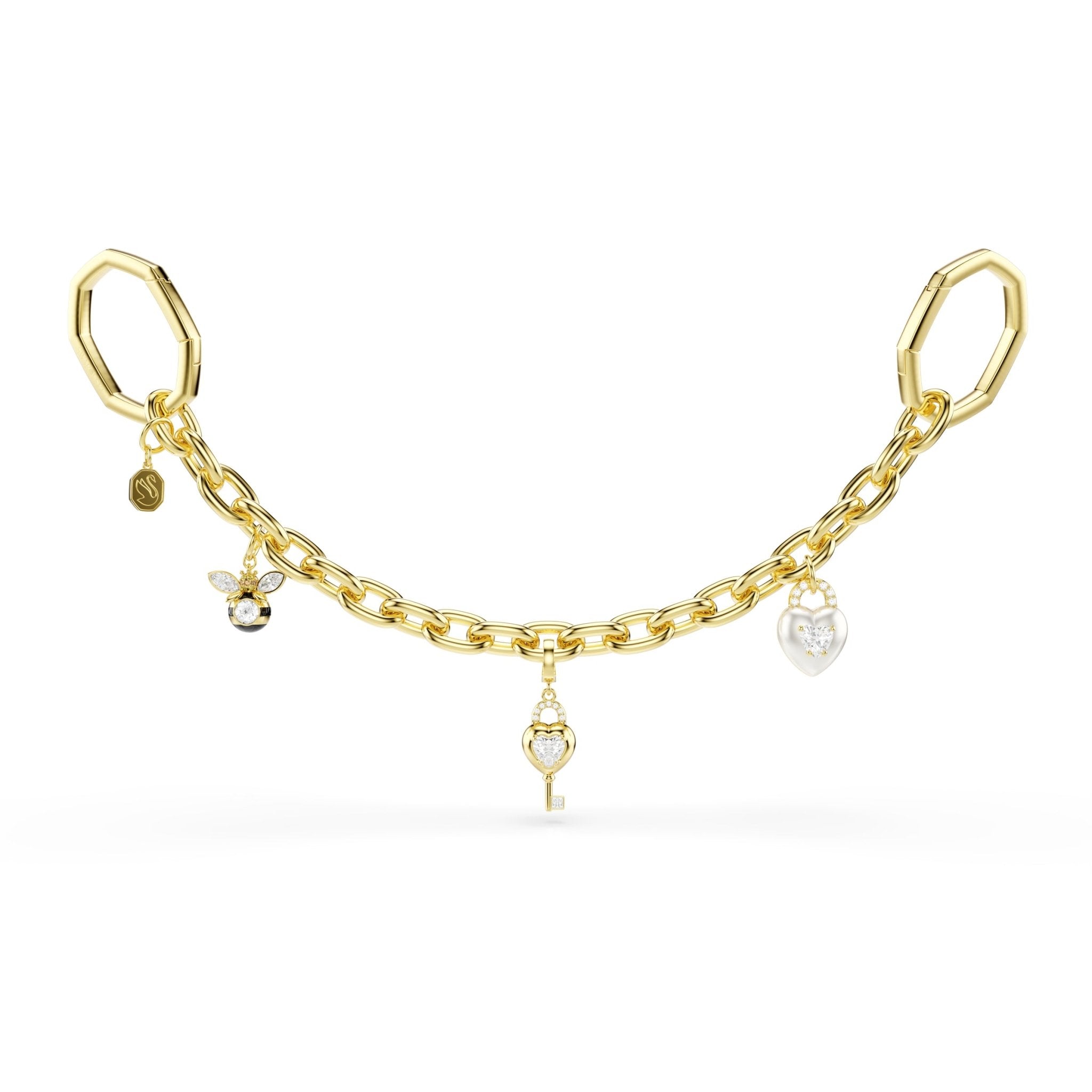 Bag charm, Mixed cuts, White, Gold-tone plated -Swarovski