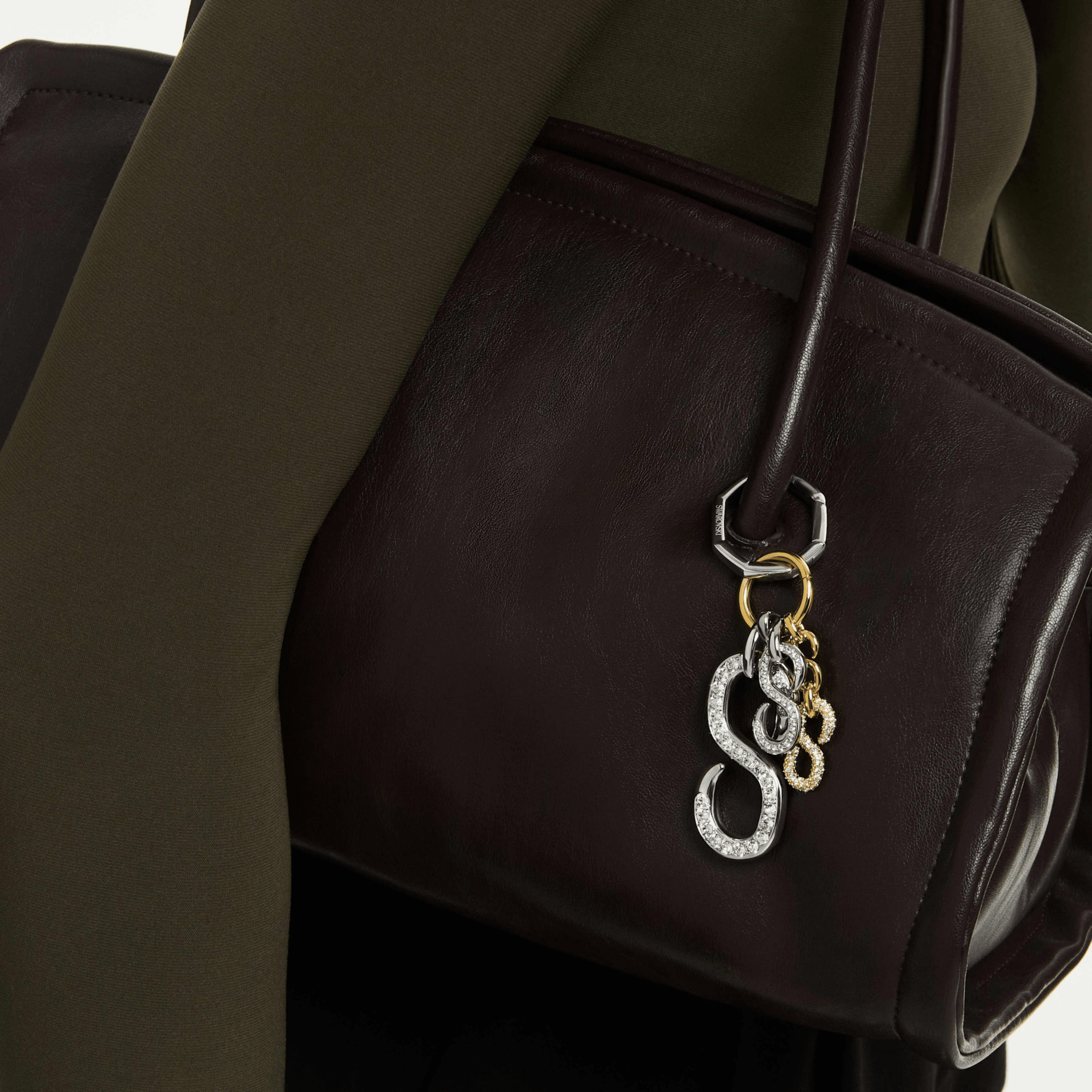 Bag charm, Round cut, White, Mixed metal finish -Swarovski
