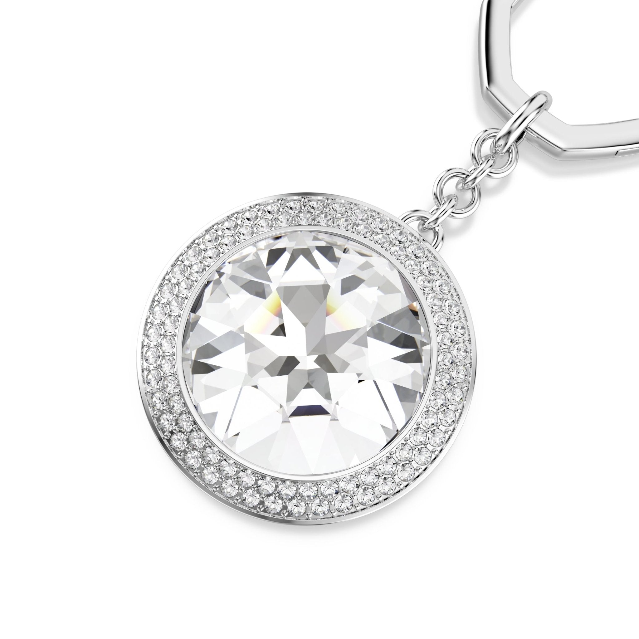 Bag charm, Round cut, White, Rhodium plated -Swarovski