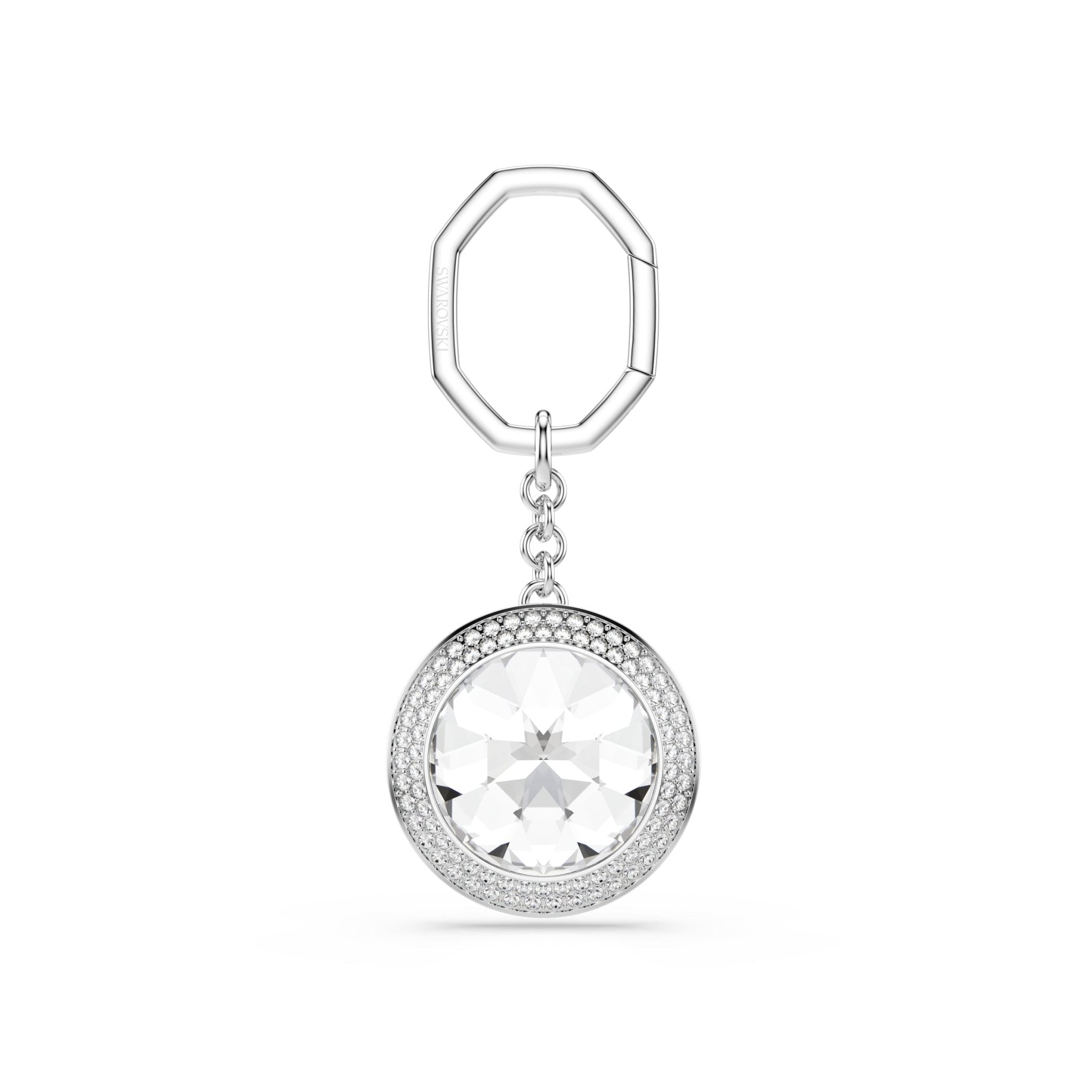 Bag charm, Round cut, White, Rhodium plated -Swarovski