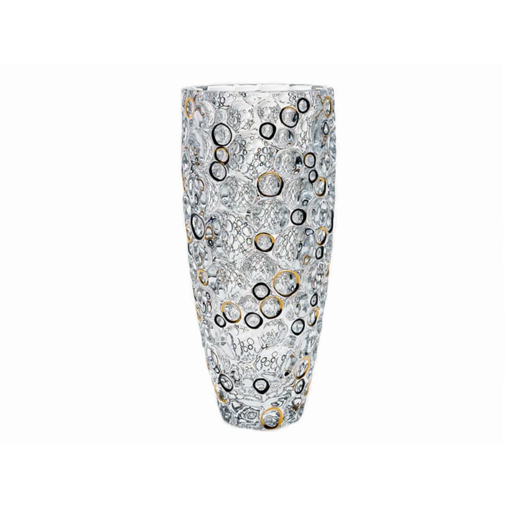 Bohemia Crystal Barrel Vase Lisboa With Gold & Black Circles -Bohemia Crystal