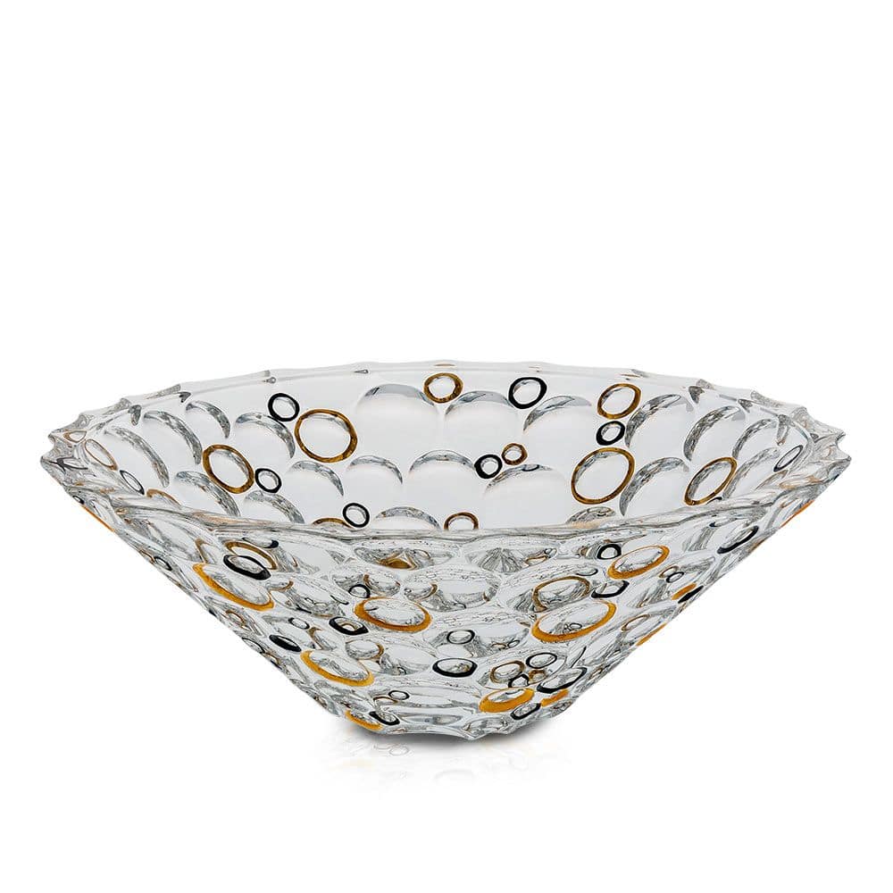 Bohemia Crystal Bowl Lisboa With Gold & Black Circles Lead Crystal -Bohemia Crystal
