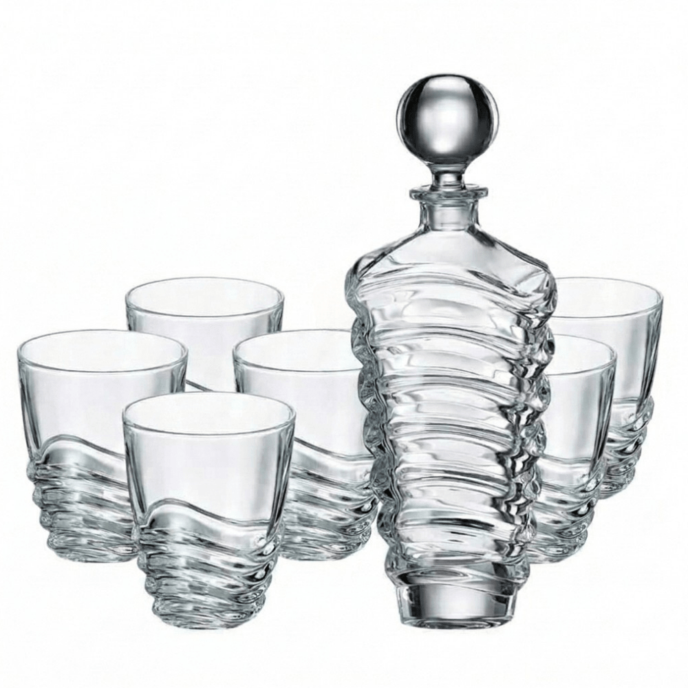 Bohemia Crystal Decanter & DOF Wave 7 Piece Whisky Set -Bohemia Crystal
