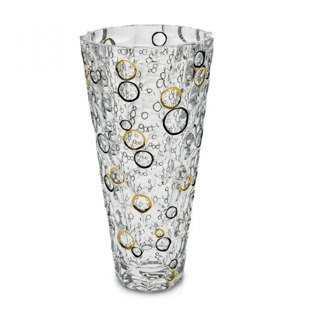Bohemia Crystal Flared Vase Lisboa With Gold & Black Circles Non Lead Crystal -Bohemia Crystal