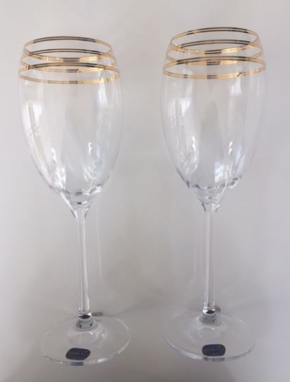 Bohemia Crystal Red Wine Grandioso Gold Rim Pair -Bohemia Crystal