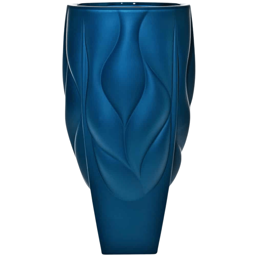 Bohemia Crystal Vase Bamboo Type 2 Non Lead With Blue Satin -Bohemia Crystal