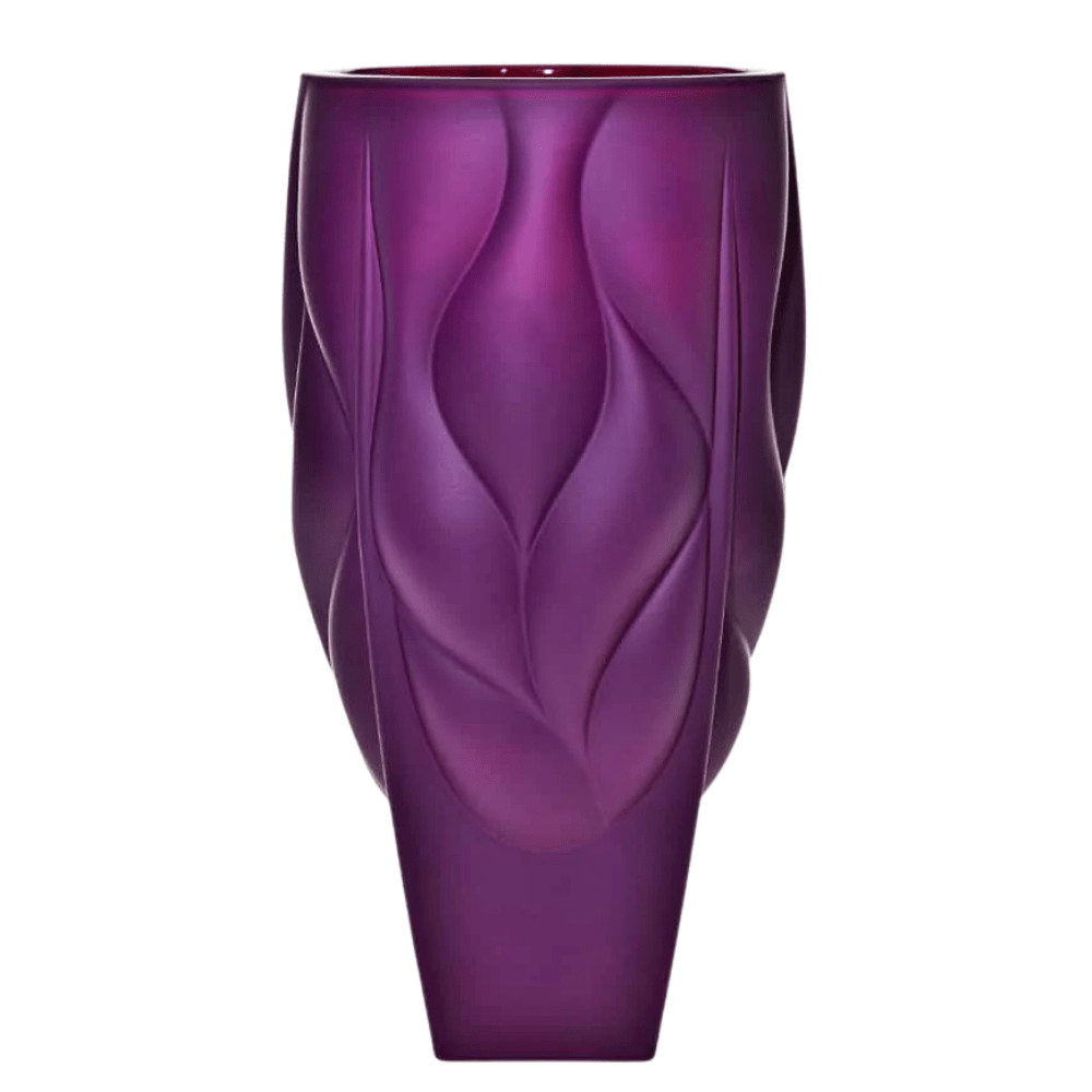 Bohemia Crystal Vase Bamboo Type 2 Non Lead With Purple Satin -Bohemia Crystal