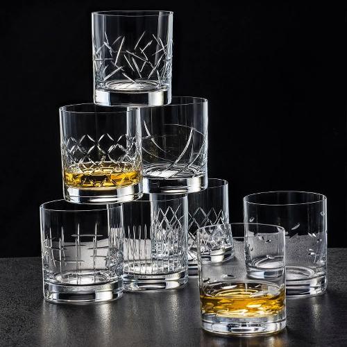 Bohemia Crystal Whisky OF Tumbler Matte Pattern Square 280ml Set Of 4 -Bohemia Crystal