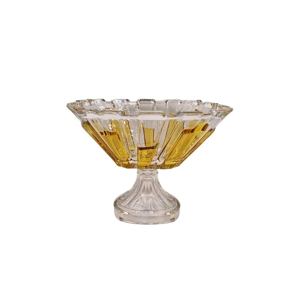Bohemia Footed Large Bowl Bolero Amber Panels 310mm -Bohemia Crystal