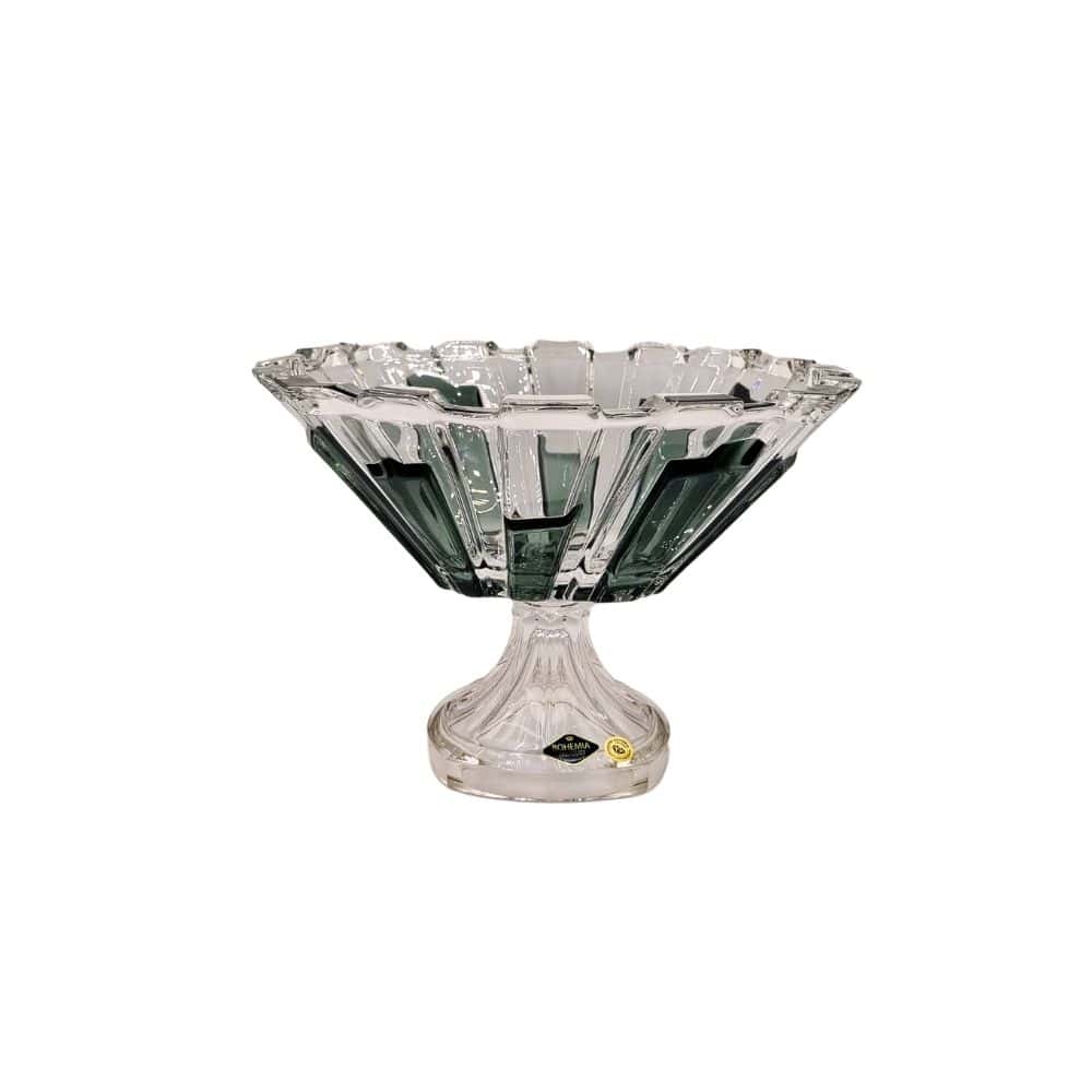 Bohemia Footed Large Bowl Bolero Grey Smoke Panels 310mm -Bohemia Crystal