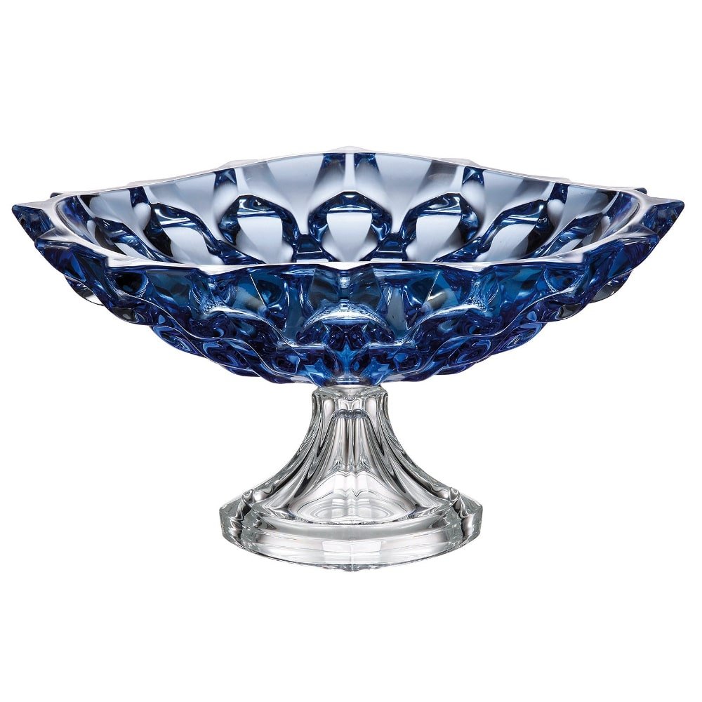 Bohemia Footed Shallow Bowl Samba Blue 350mm -Bohemia Crystal