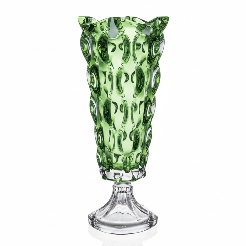Bohemia Footed Vase Samba Light Green 405mm -Bohemia Crystal