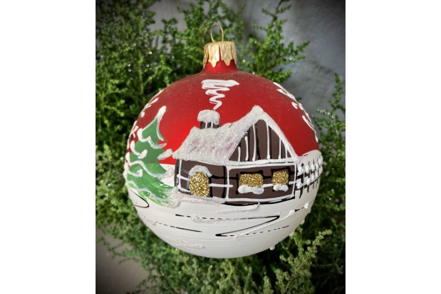 Christmas Bauble Winter Village Velvet Red -Spilhaus