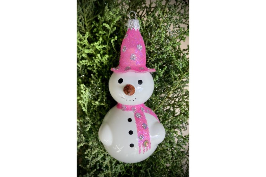 Christmas Baubles Novelty Snowman Hot Pink -Spilhaus