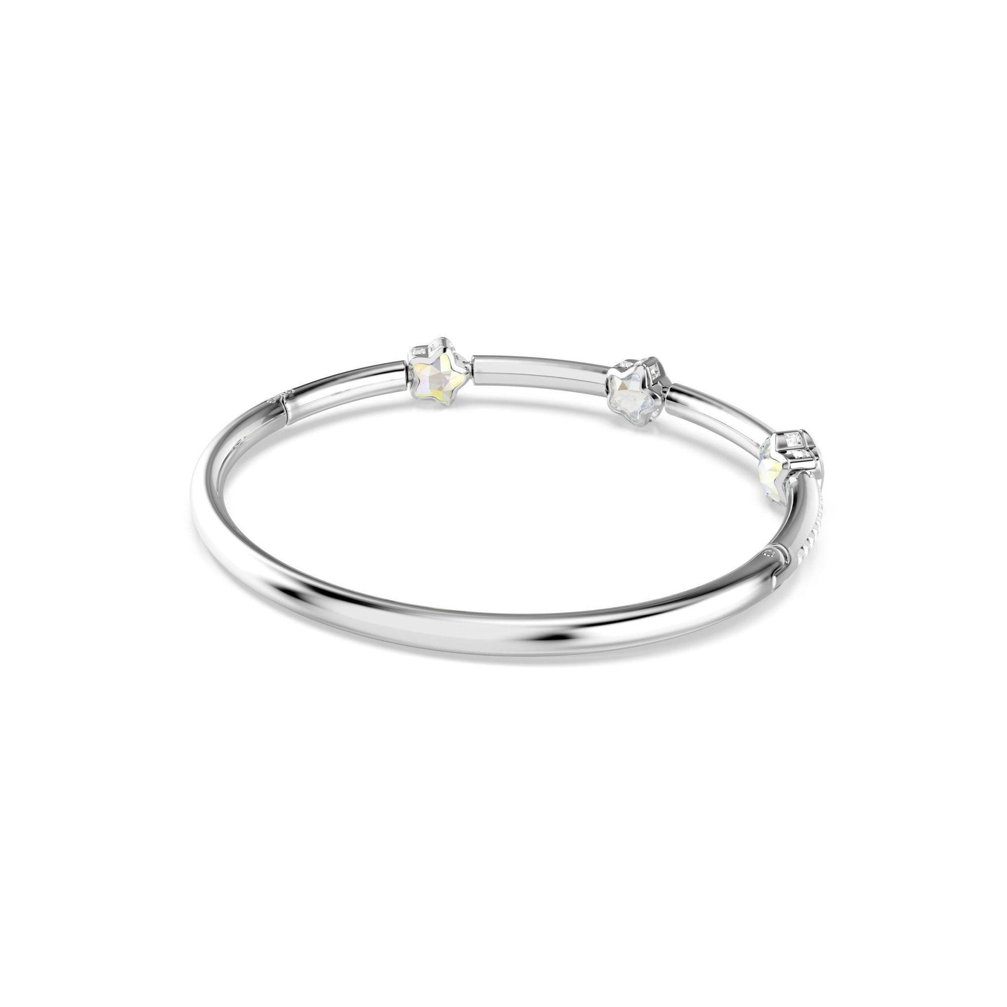 Chroma bangle, Mixed cuts, Star, White, Rhodium plated -Swarovski