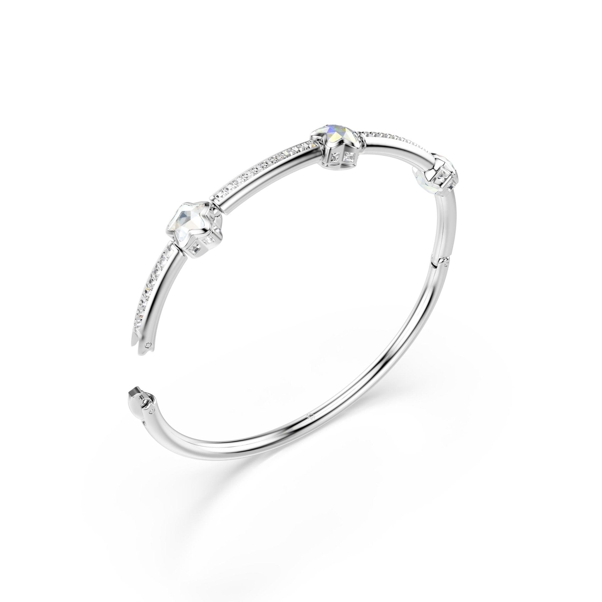 Chroma bangle, Mixed cuts, Star, White, Rhodium plated -Swarovski