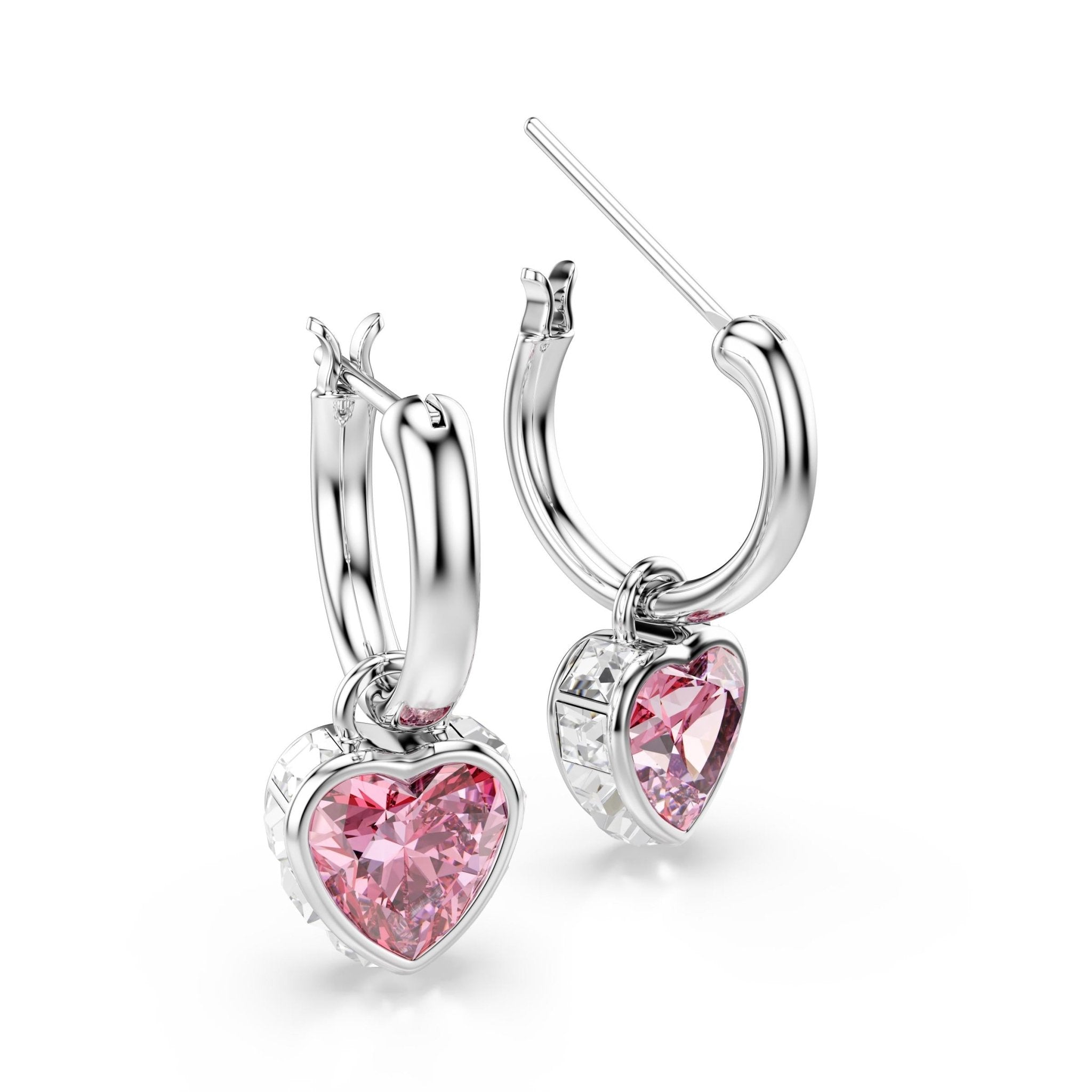 Chroma drop earrings, Heart, Pink, Rhodium plated -Swarovski