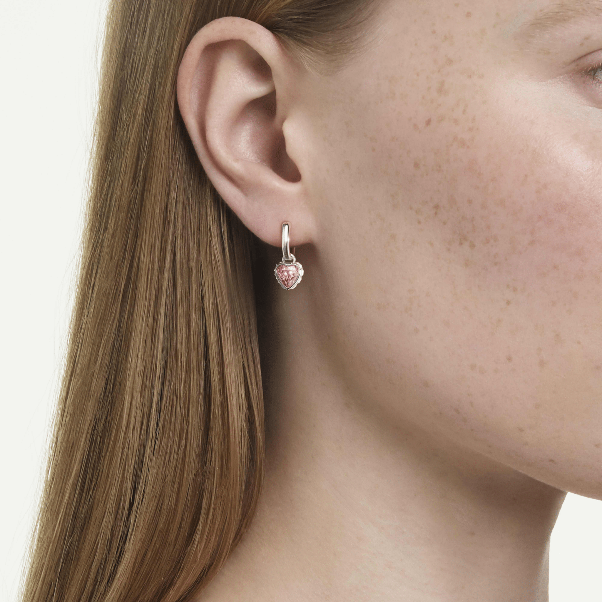 Chroma drop earrings, Heart, Pink, Rhodium plated -Swarovski