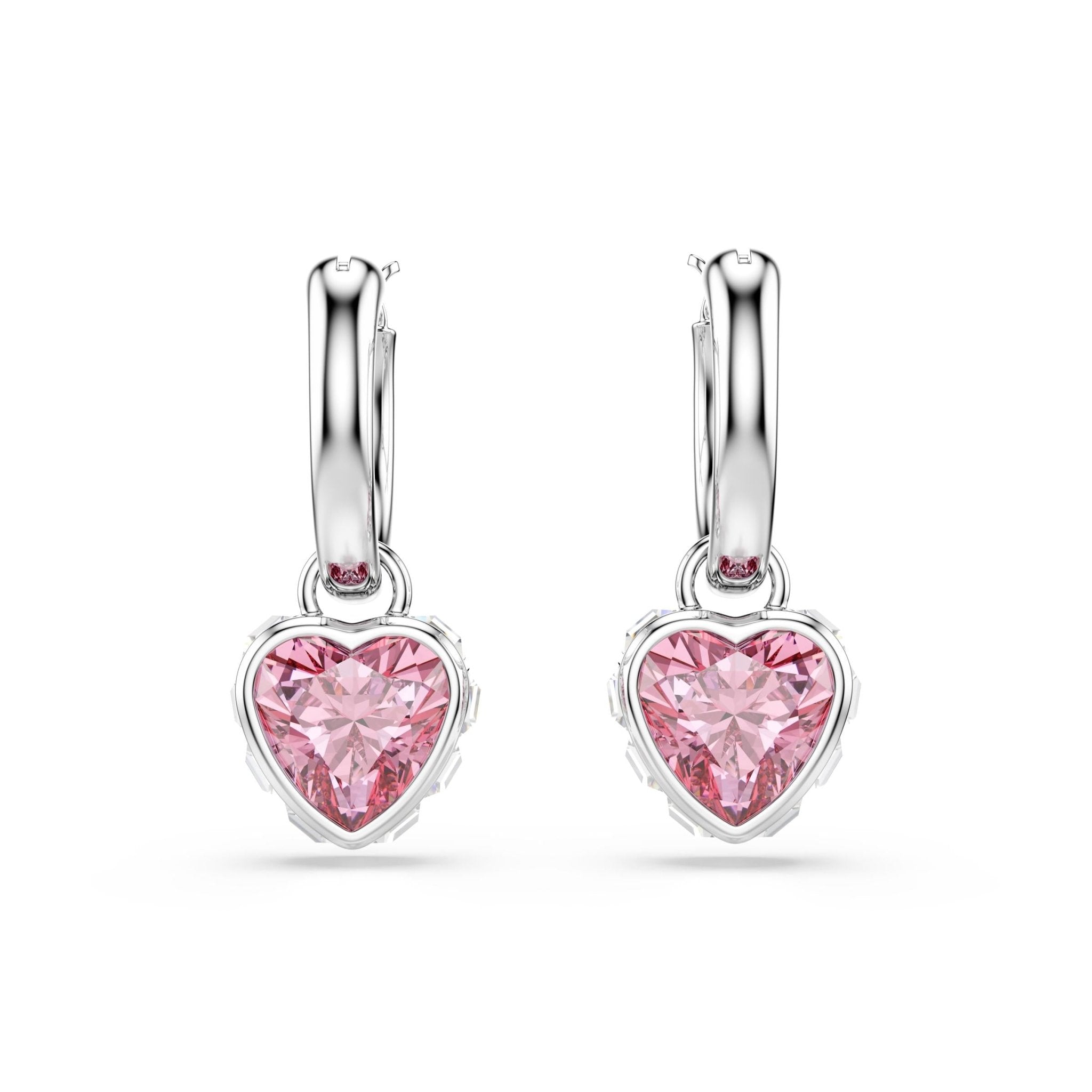 Chroma drop earrings, Heart, Pink, Rhodium plated -Swarovski