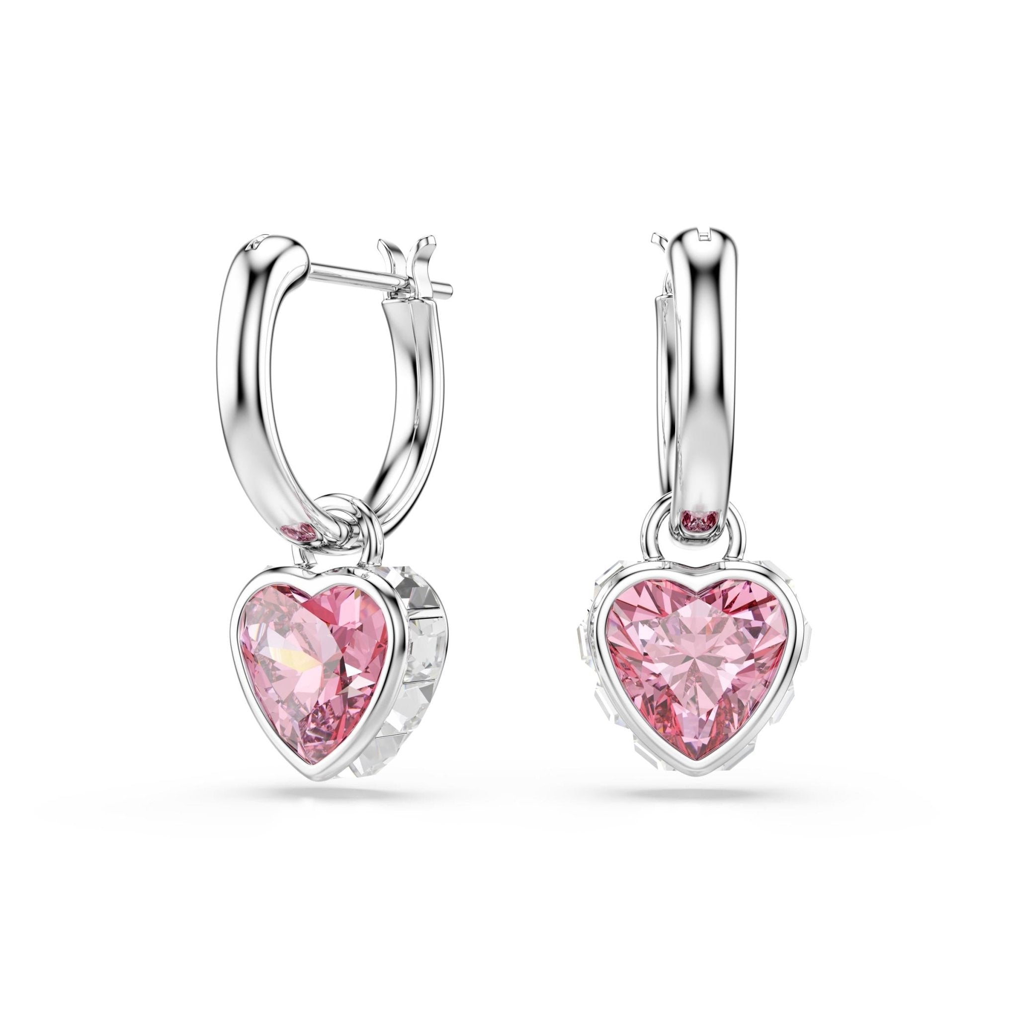 Chroma drop earrings, Heart, Pink, Rhodium plated -Swarovski