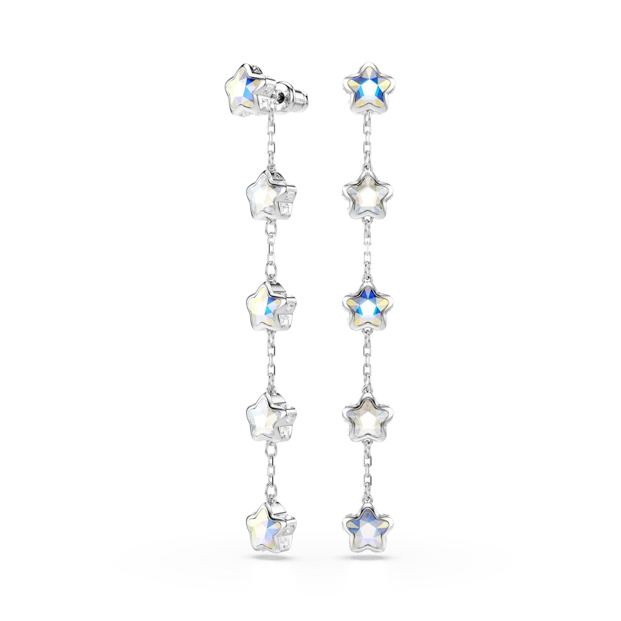 Chroma earrings, Mixed cuts, Star, White, Rhodium plated -Swarovski