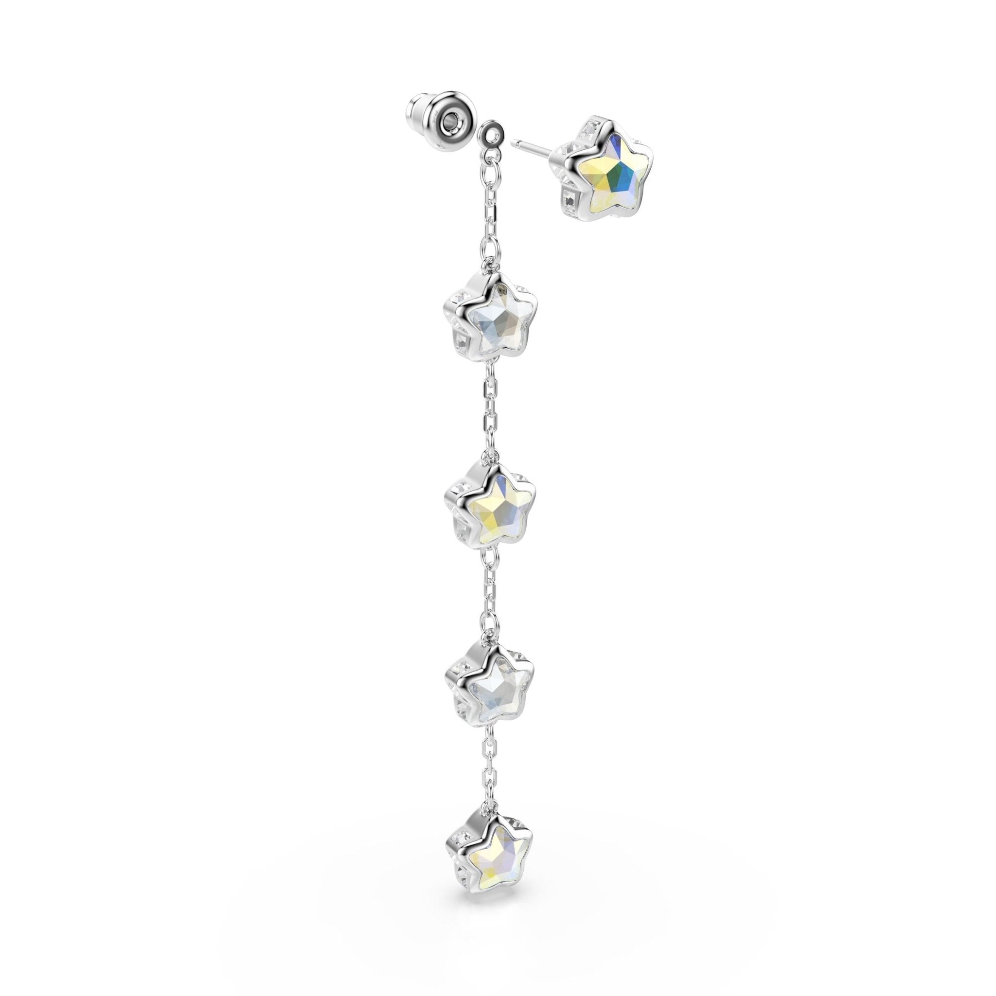 Chroma earrings, Mixed cuts, Star, White, Rhodium plated -Swarovski