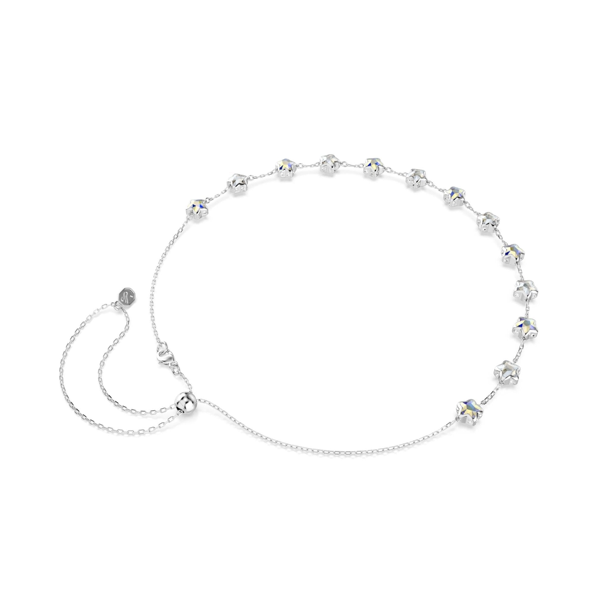 Chroma necklace, Mixed cuts, Star, White, Rhodium plated -Swarovski