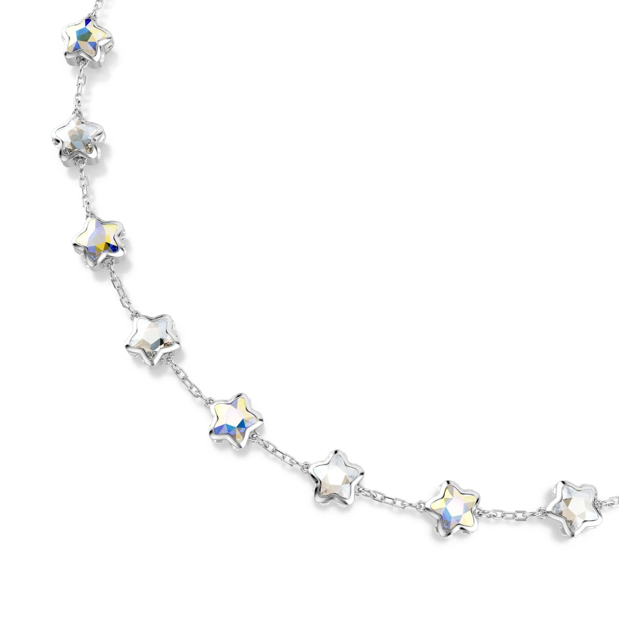 Chroma necklace, Mixed cuts, Star, White, Rhodium plated -Swarovski