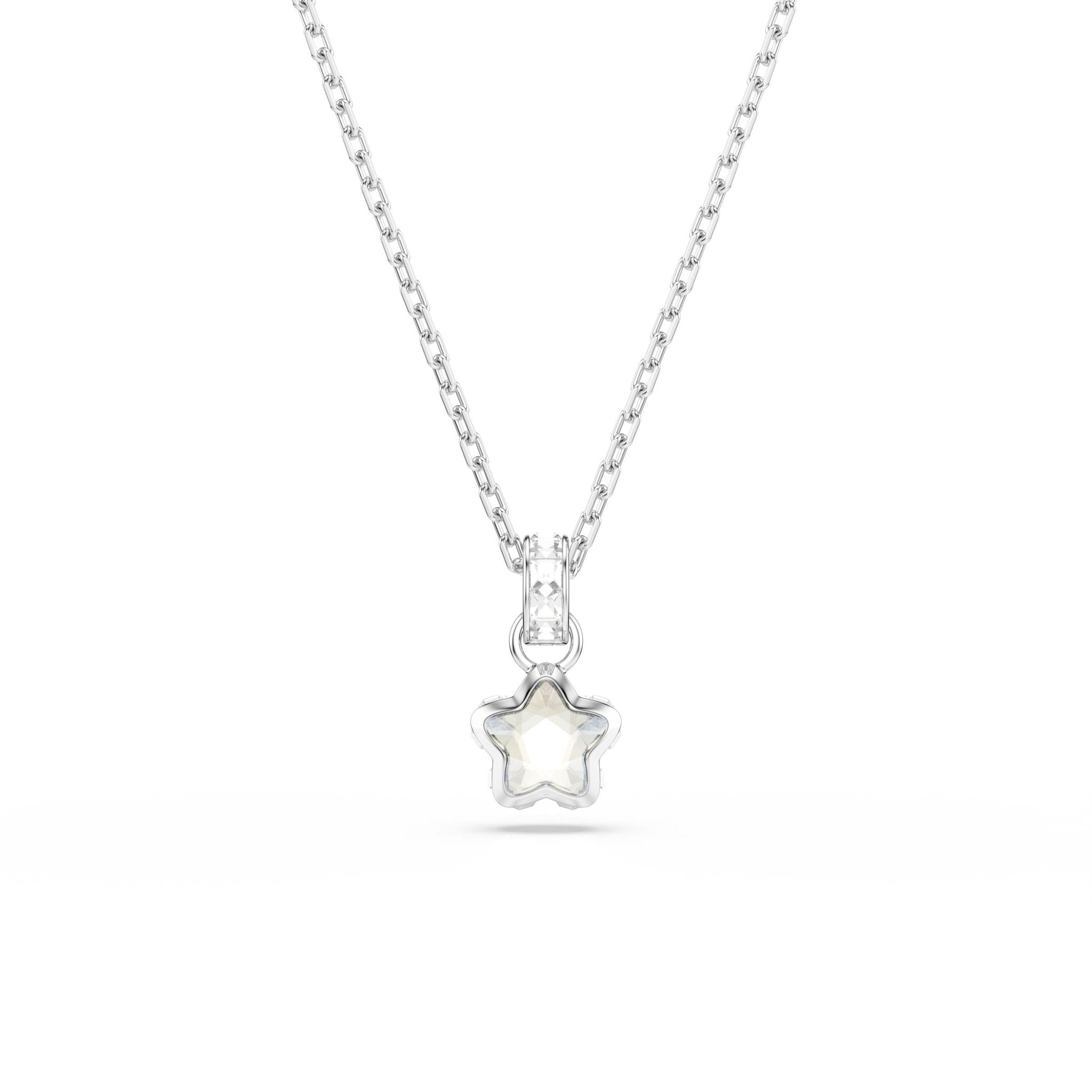 Chroma pendant, Mixed cuts, Star, White, Rhodium plated -Swarovski