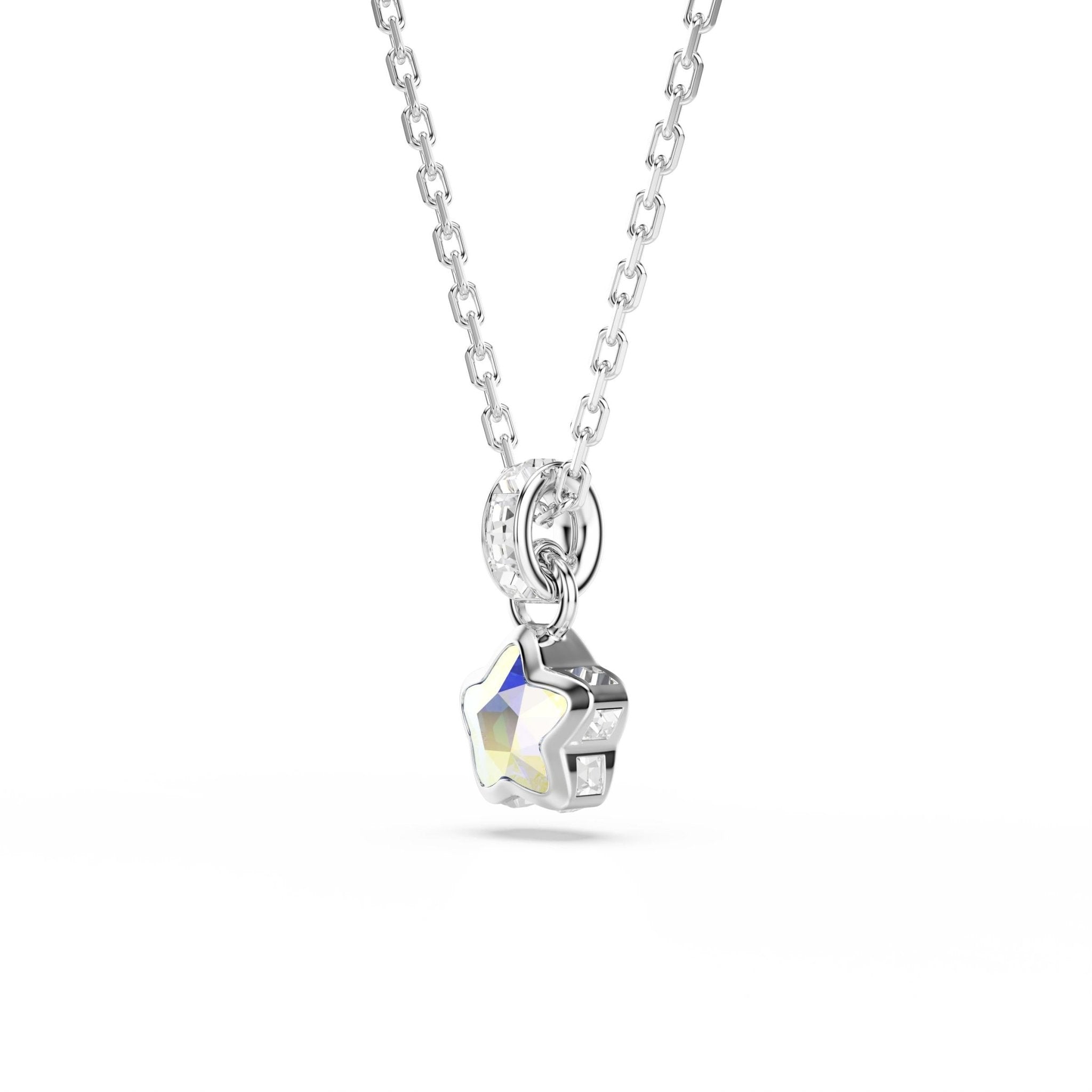 Chroma pendant, Mixed cuts, Star, White, Rhodium plated -Swarovski