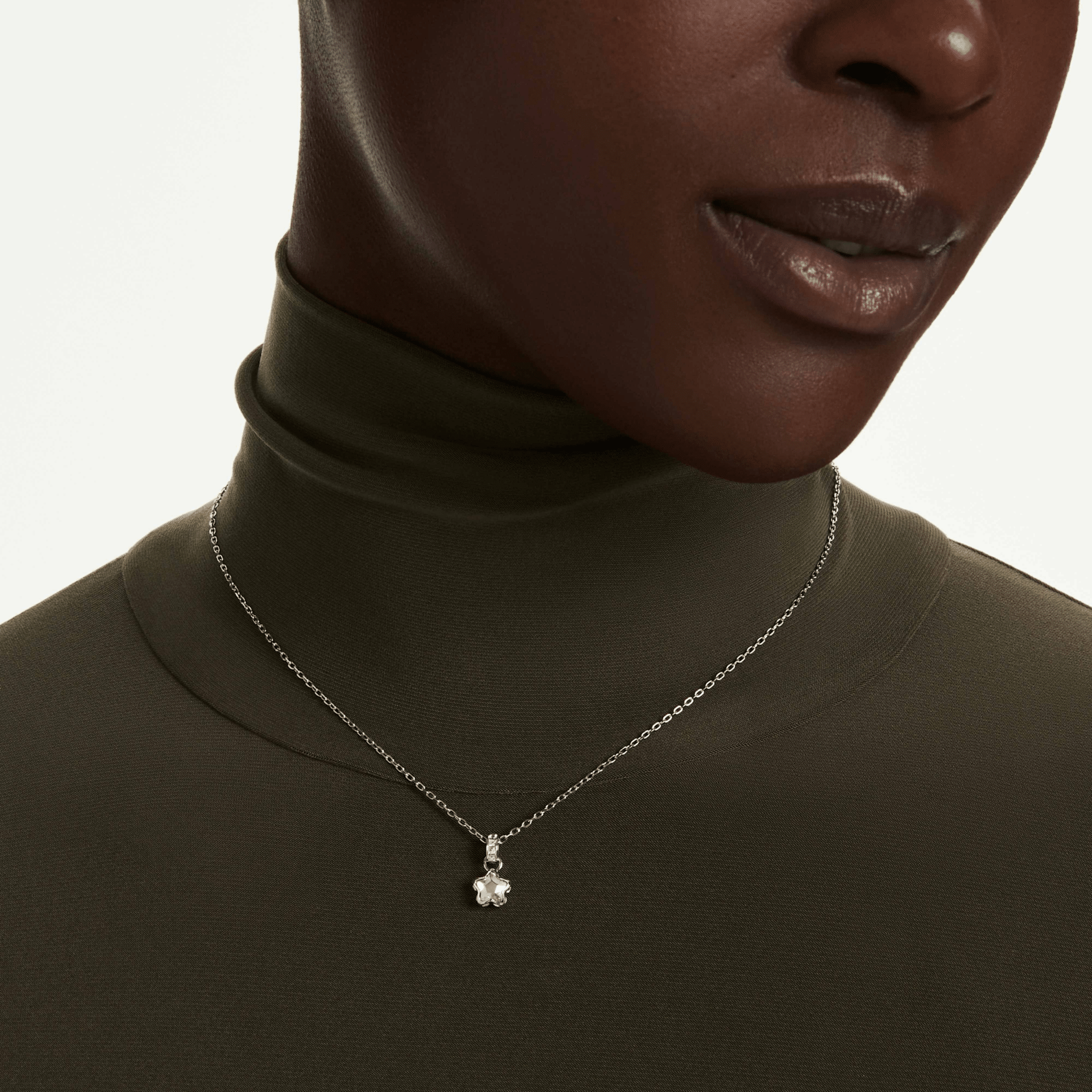 Chroma pendant, Mixed cuts, Star, White, Rhodium plated -Swarovski