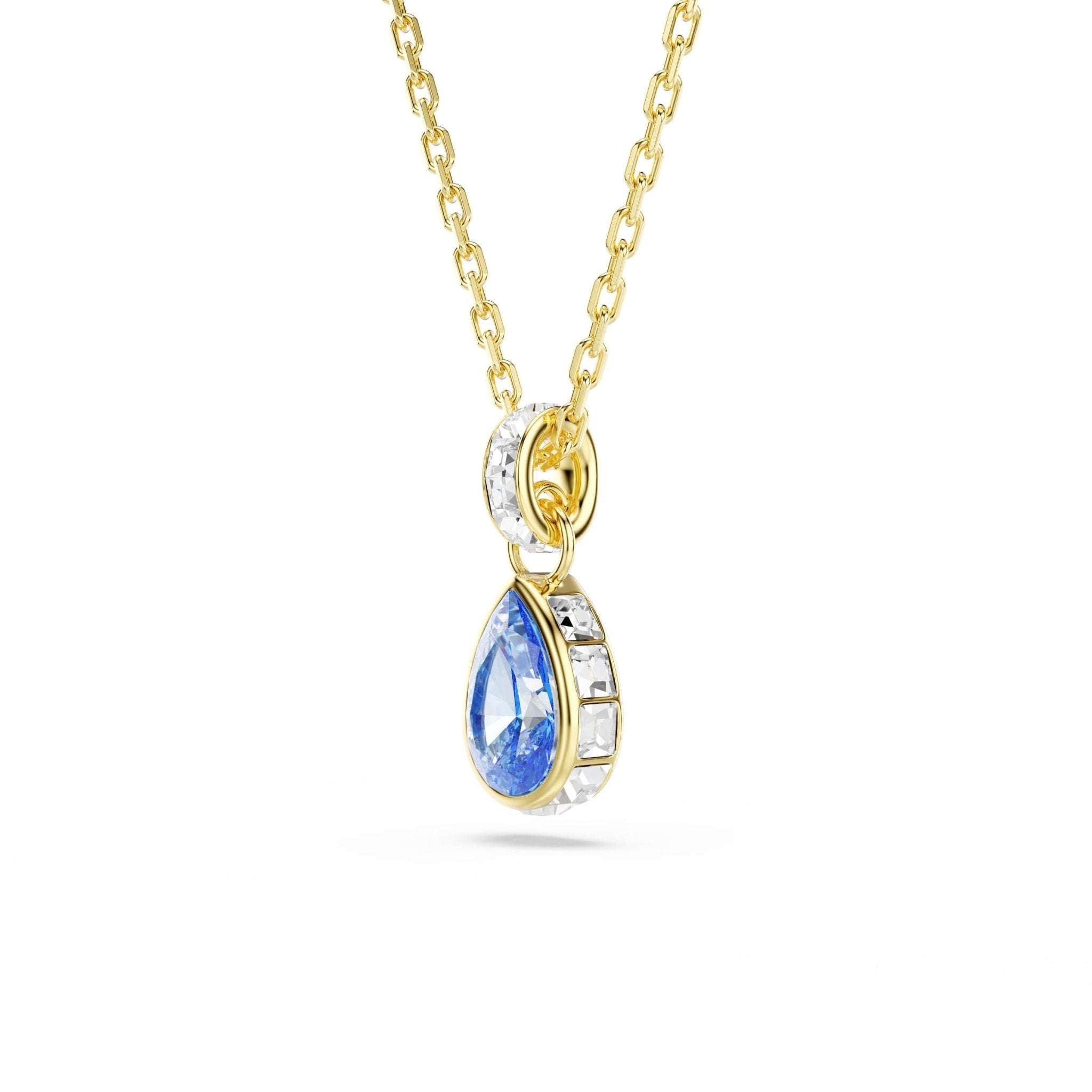 Chroma pendant, Pear cut, Blue, 18K gold finish -Swarovski