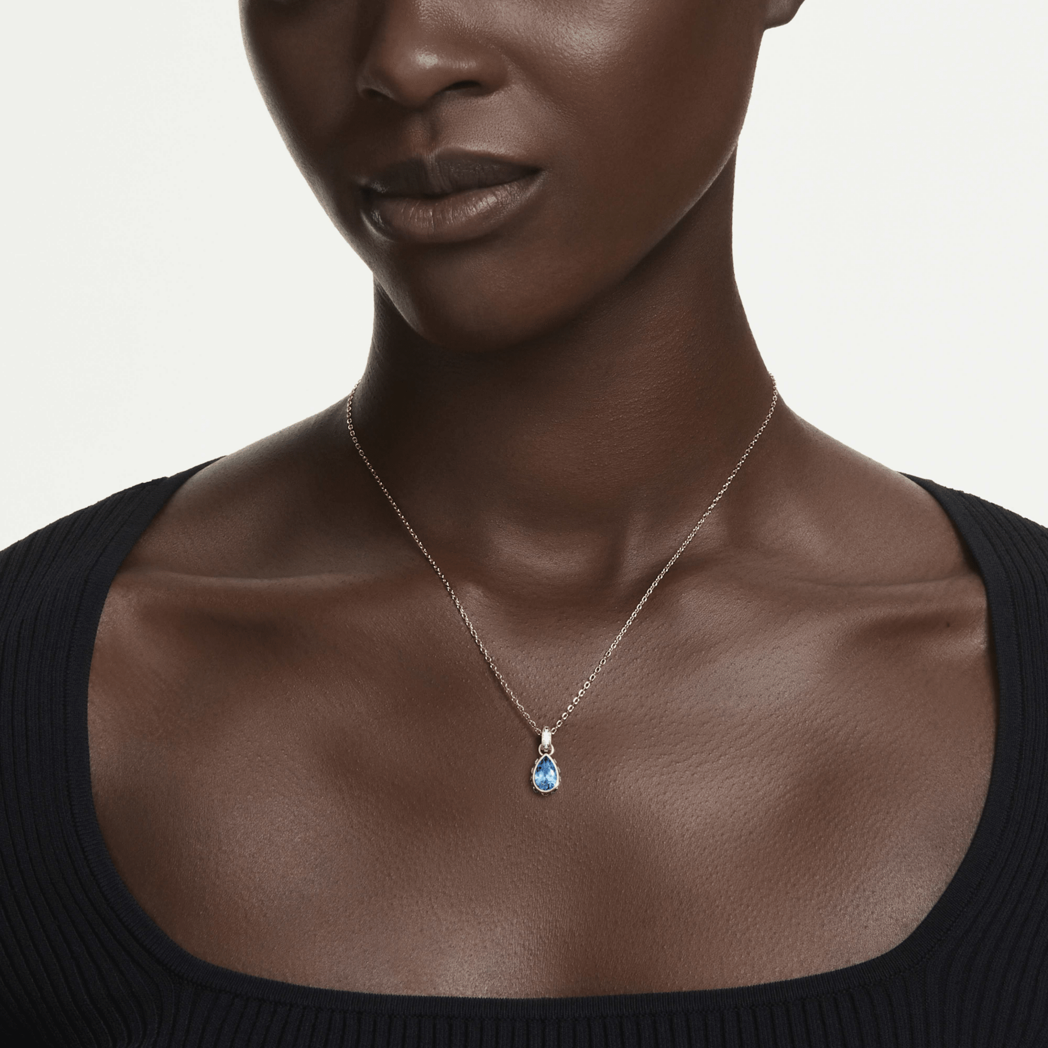 Chroma pendant, Pear cut, Blue, 18K gold finish -Swarovski