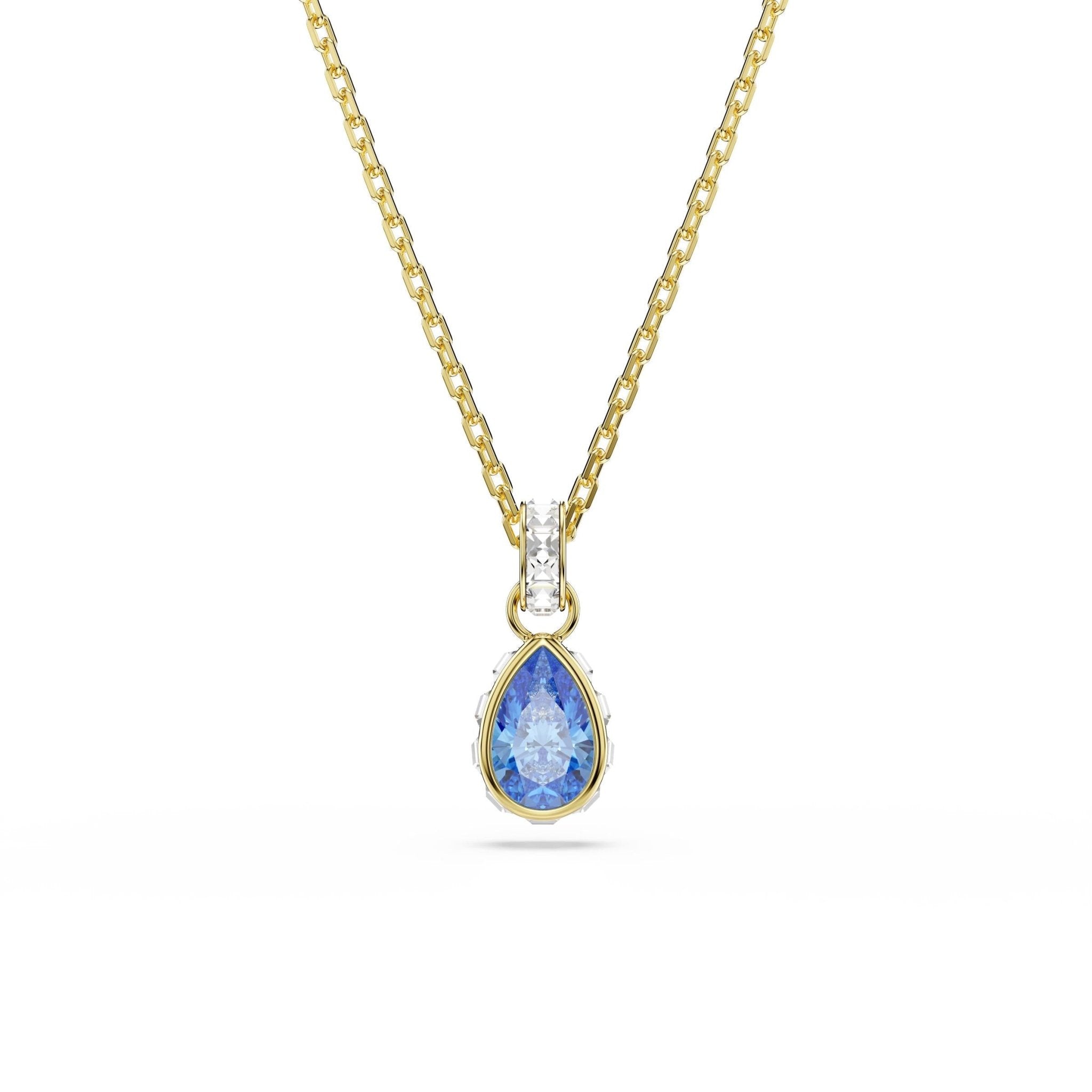 Chroma pendant, Pear cut, Blue, 18K gold finish -Swarovski