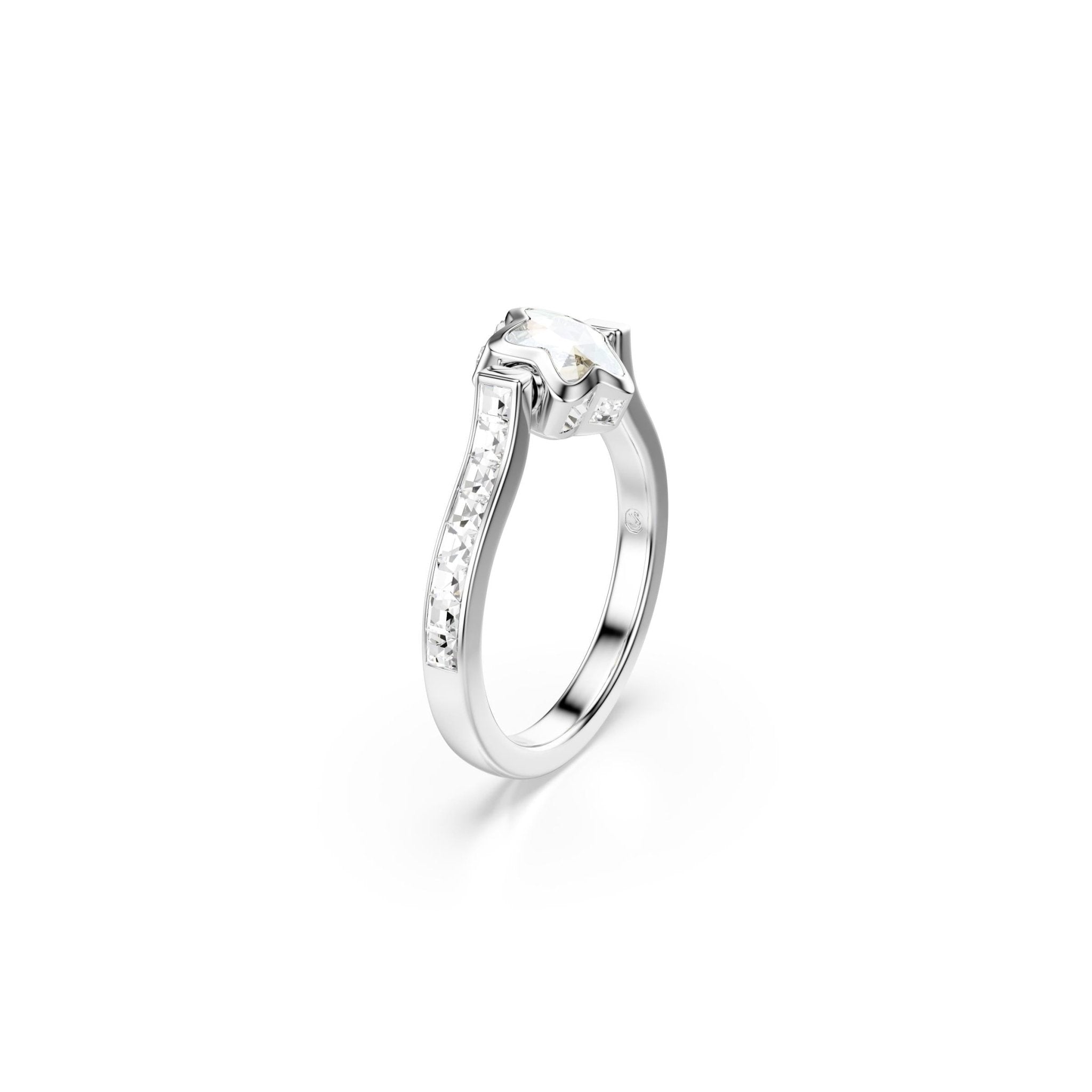 Chroma ring, Mixed cuts, Star, White, Rhodium plated -Swarovski