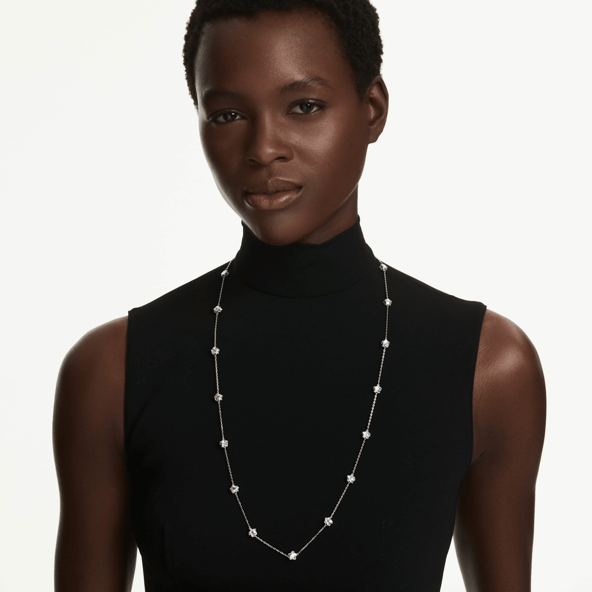 Chroma strandage, Star, White, Rhodium plated -Swarovski