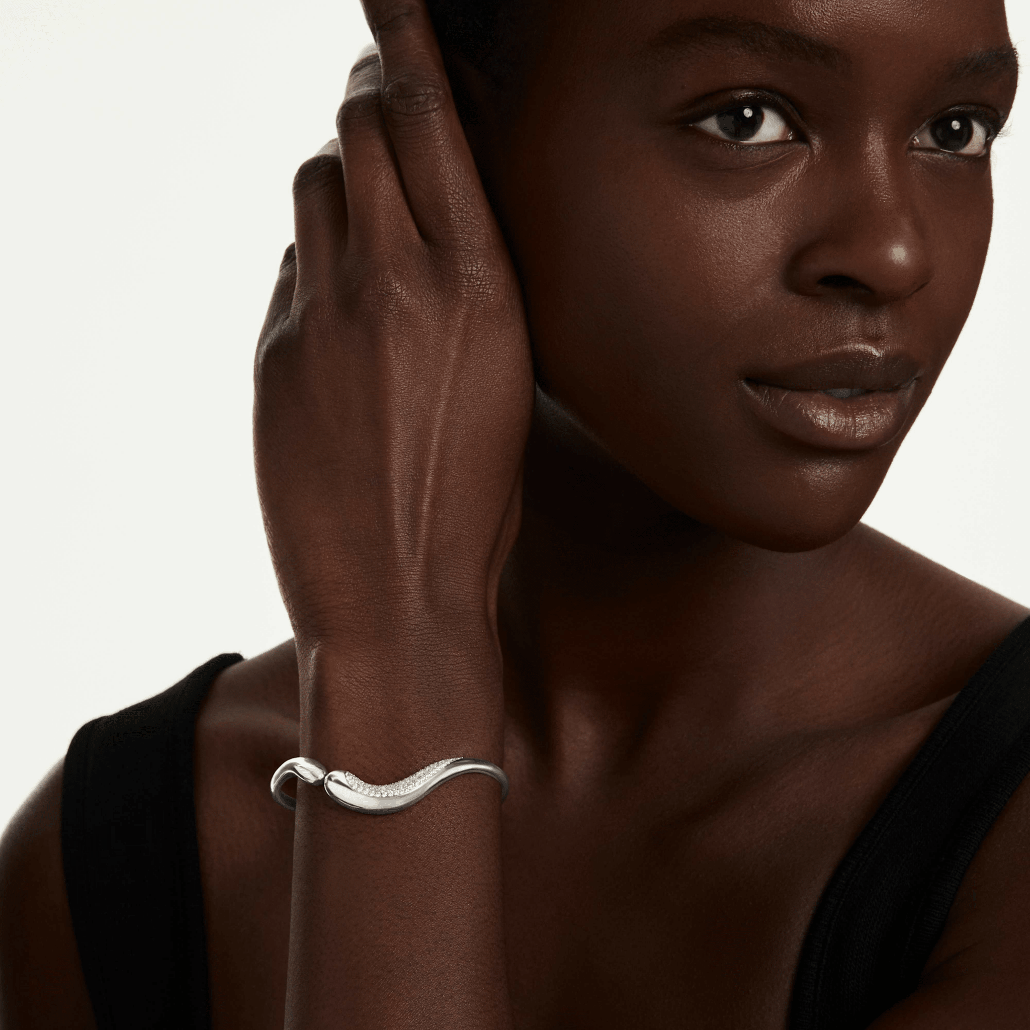 Classica bangle, Open, Round cut, White, Sterling silver -Swarovski