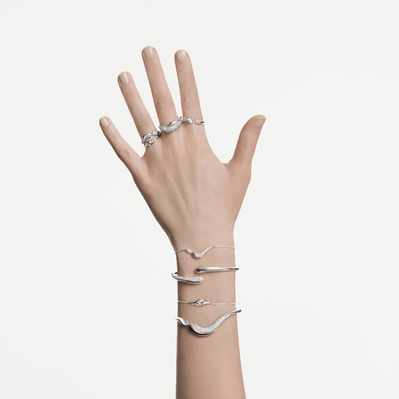 Classica bangle, Open, Round cut, White, Sterling silver -Swarovski