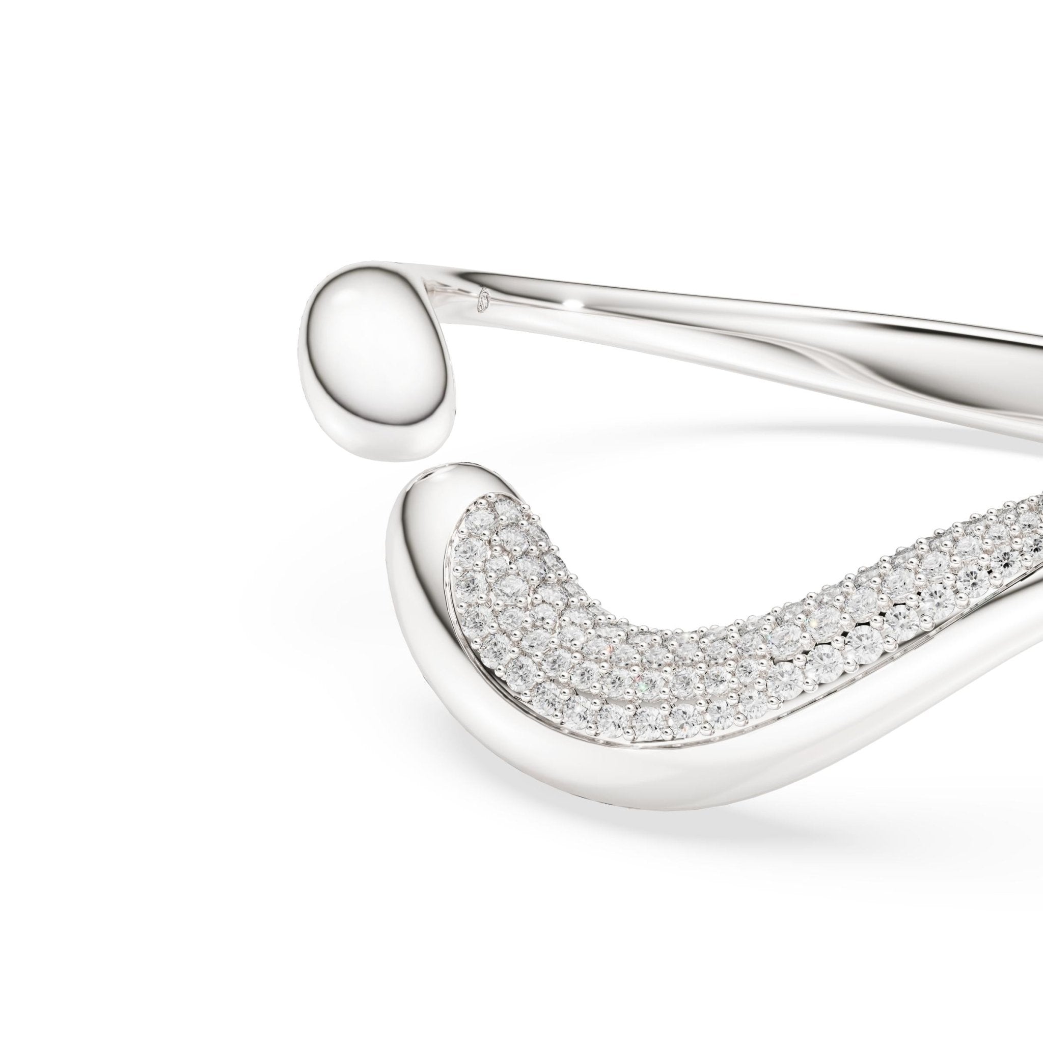 Classica bangle, Open, Round cut, White, Sterling silver -Swarovski