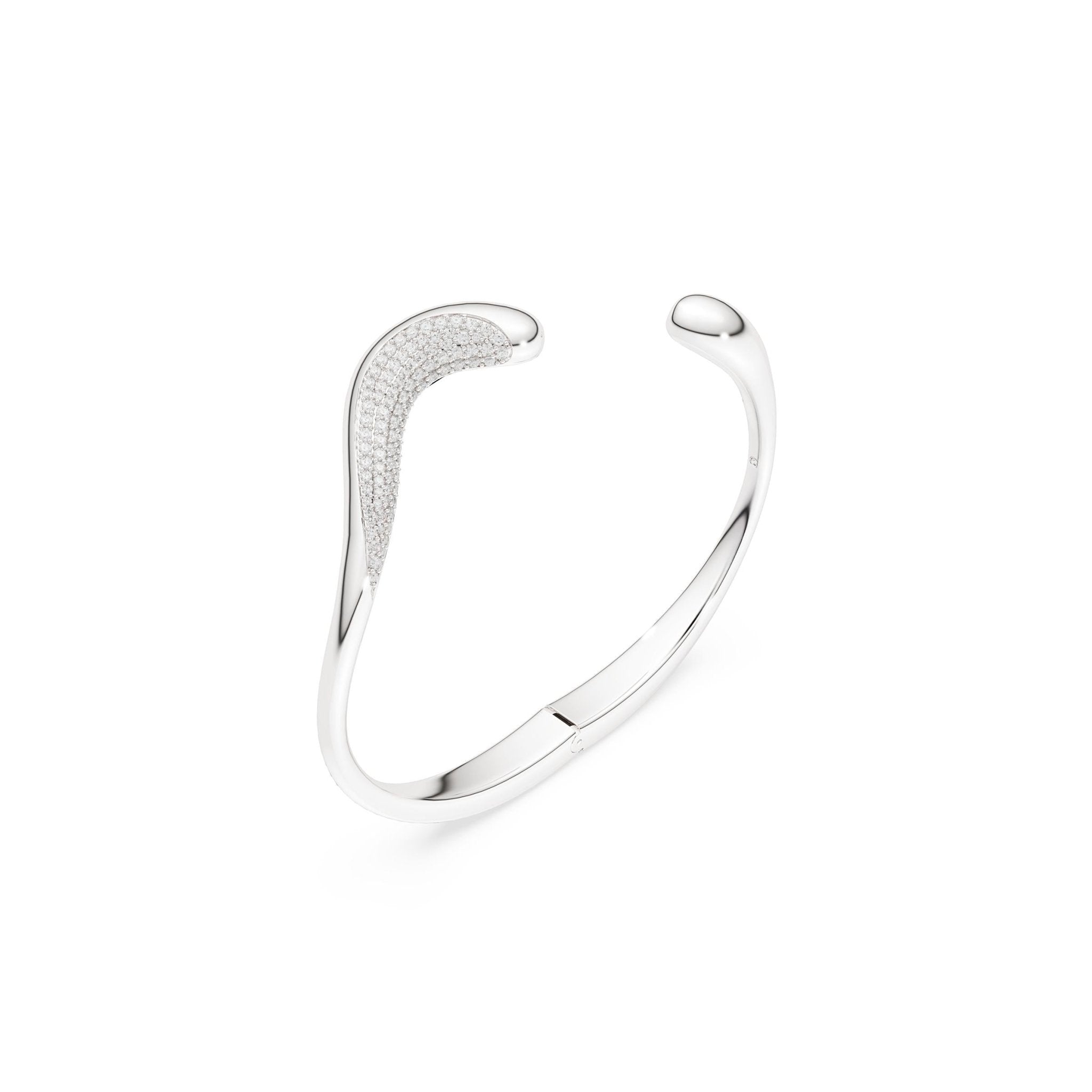 Classica bangle, Open, Round cut, White, Sterling silver -Swarovski