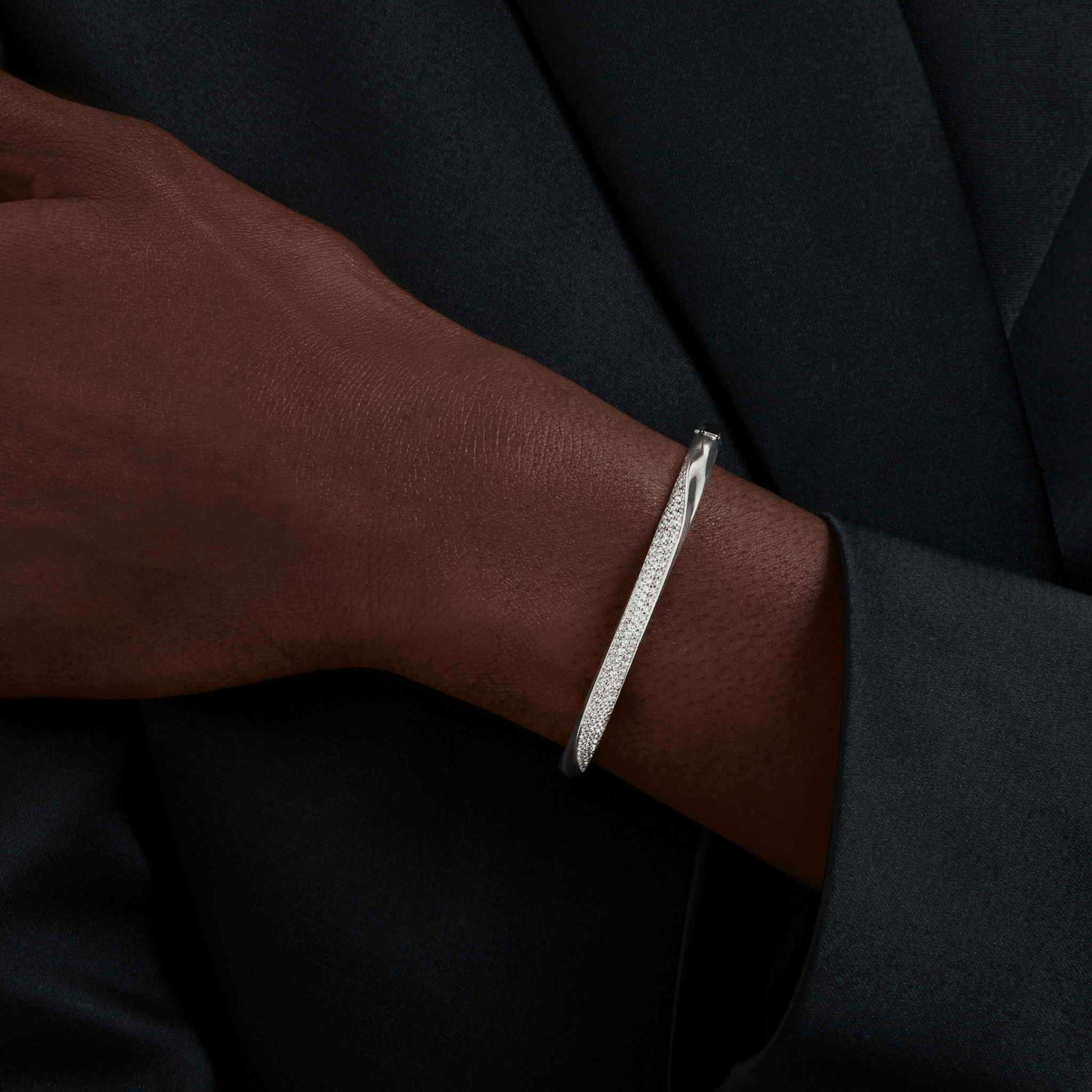 Classica bangle, Round cut, White, Sterling silver -Swarovski