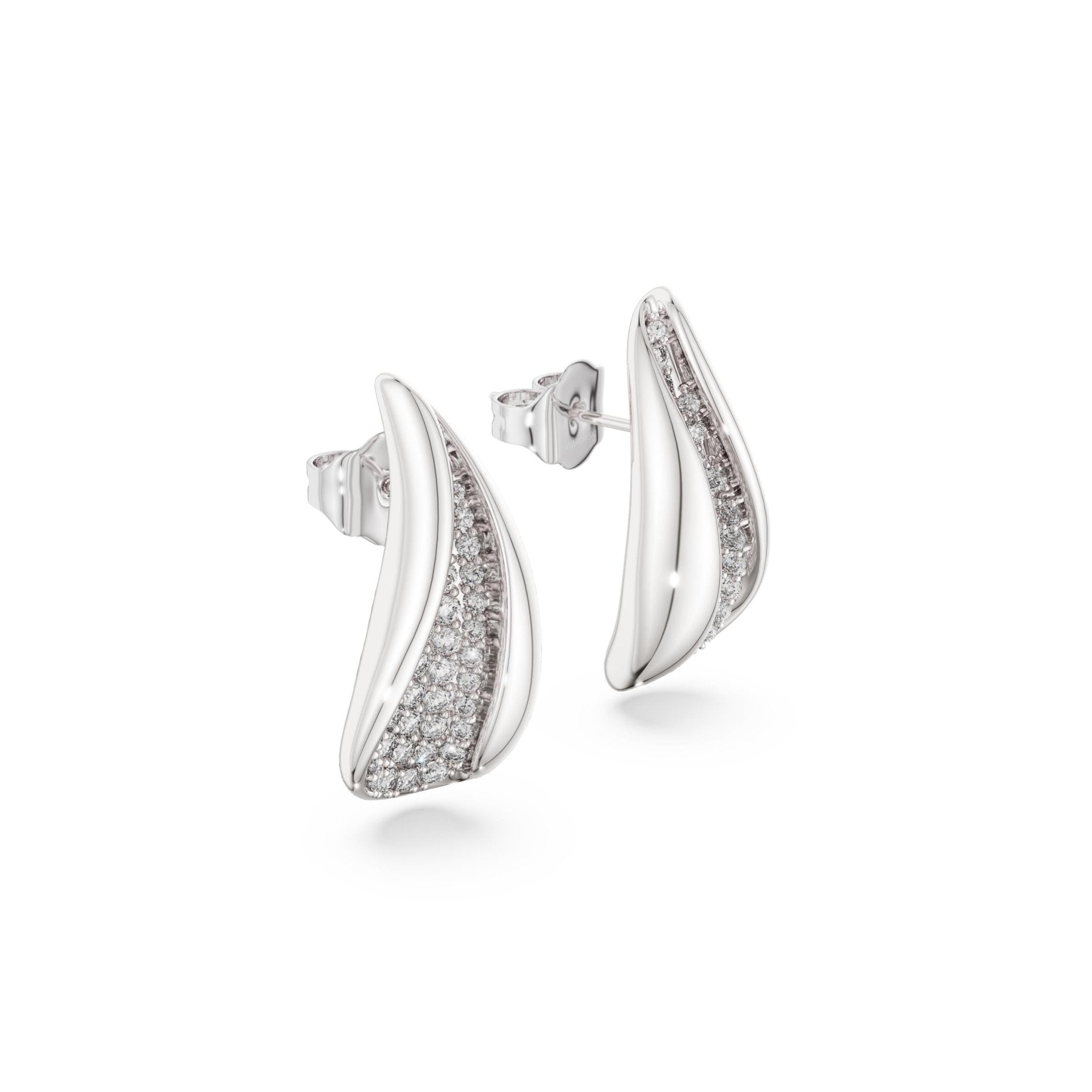 Classica drop earrings, Round cut, White, Sterling silver -Swarovski