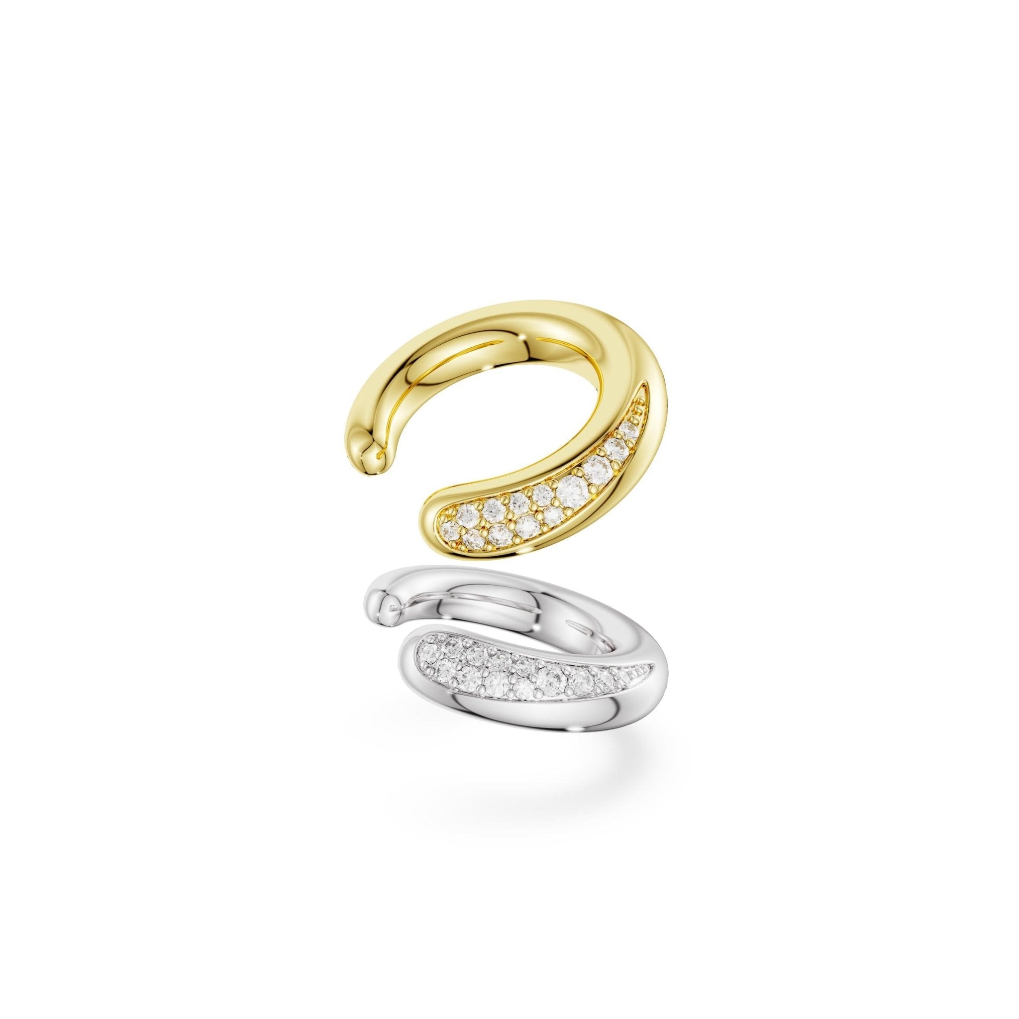 Classica ear cuffs, Round cut, White, Sterling silver, 18K gold finish -Swarovski