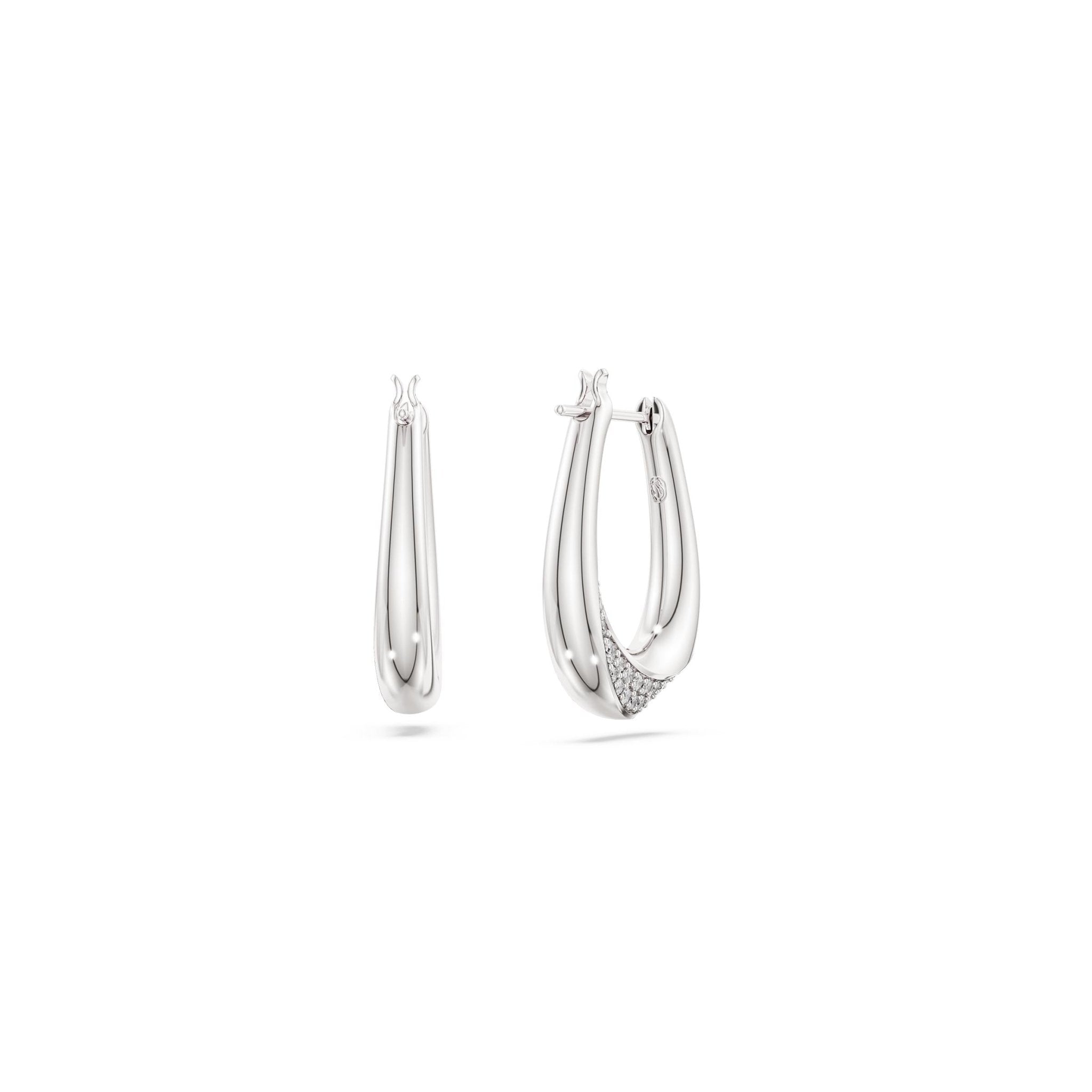 Classica hoop earrings, Round cut, Small, White, Sterling silver -Swarovski