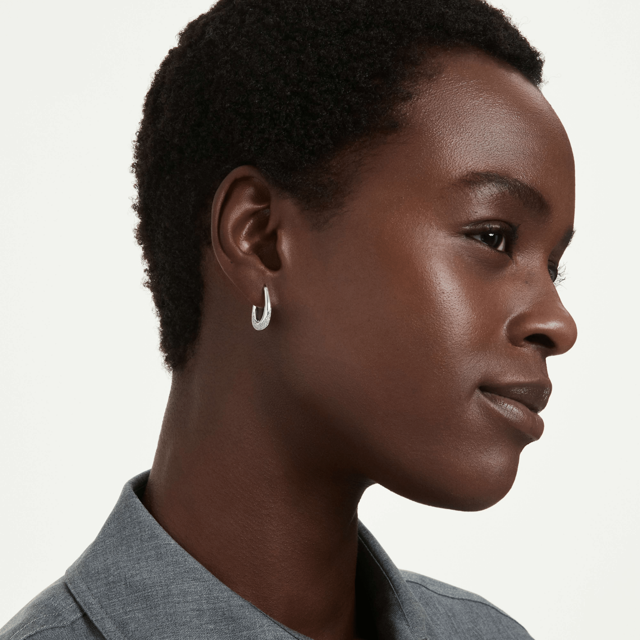 Classica hoop earrings, Round cut, Small, White, Sterling silver -Swarovski