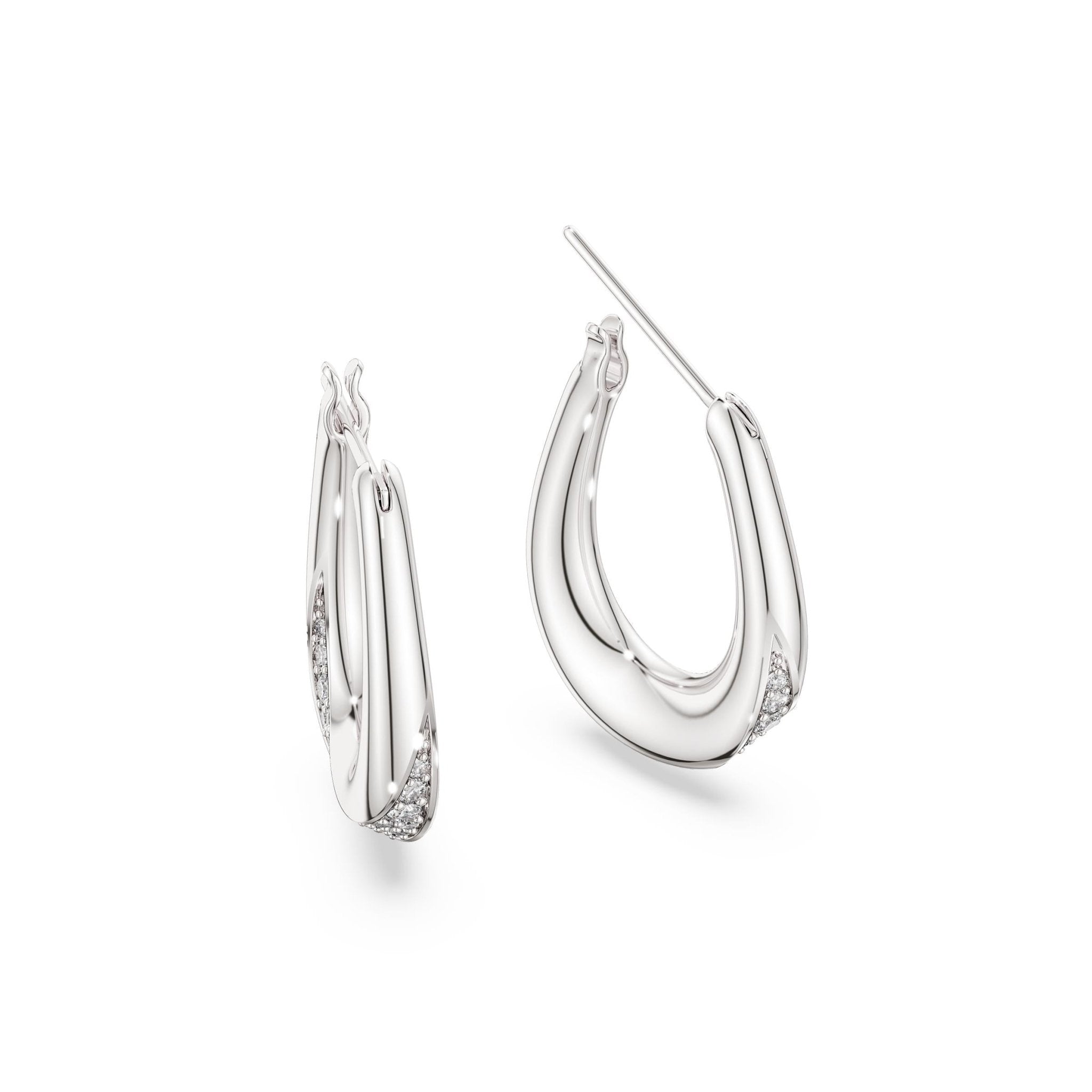 Classica hoop earrings, Round cut, Small, White, Sterling silver -Swarovski